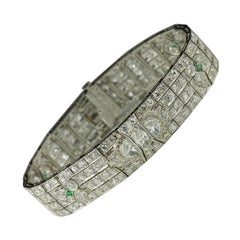 Bracelet Art déco à maillons Katz & Ogush, orné de diamants sur quatre rangées et d'émeraudes vertes