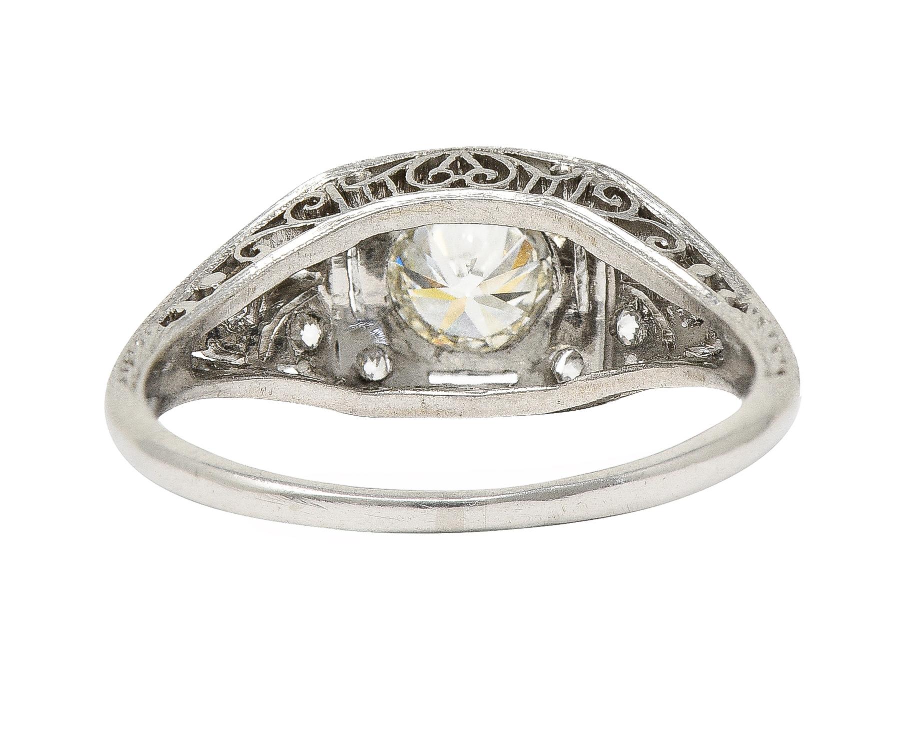 Women's or Men's Katz & Ogush Inc. Art Deco 0.71 CTW Old European Cut Diamond Platinum Ring