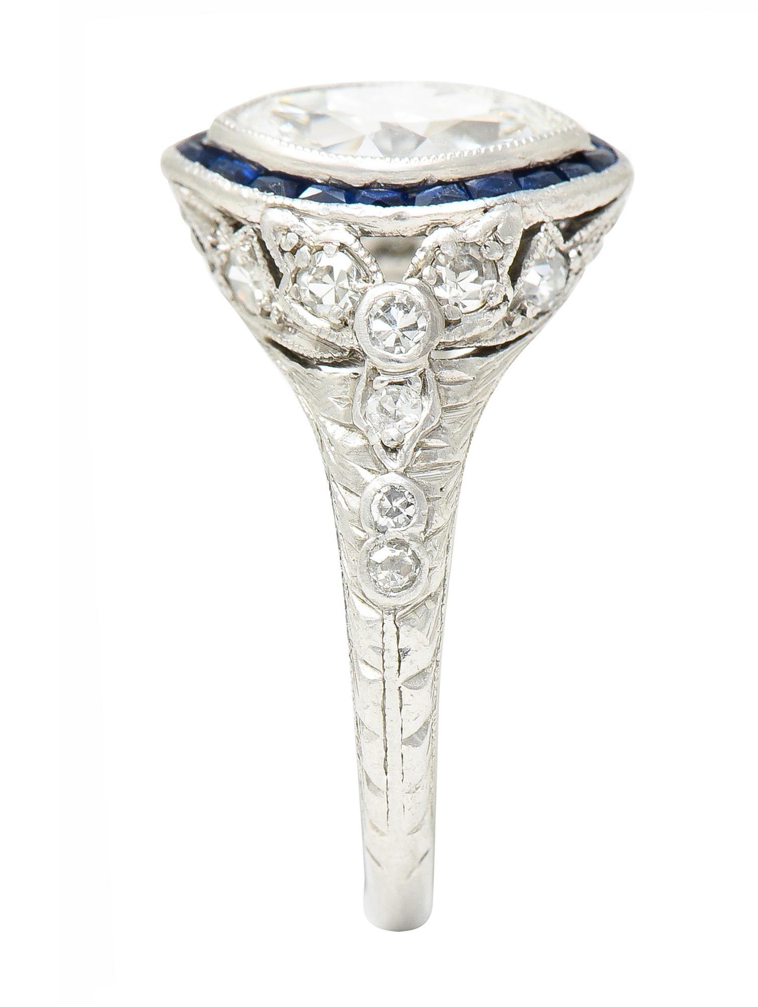 Katz & Ogush Inc. Art Deco 1.88 Carats Marquise Cut Diamond Sapphire Ring 5