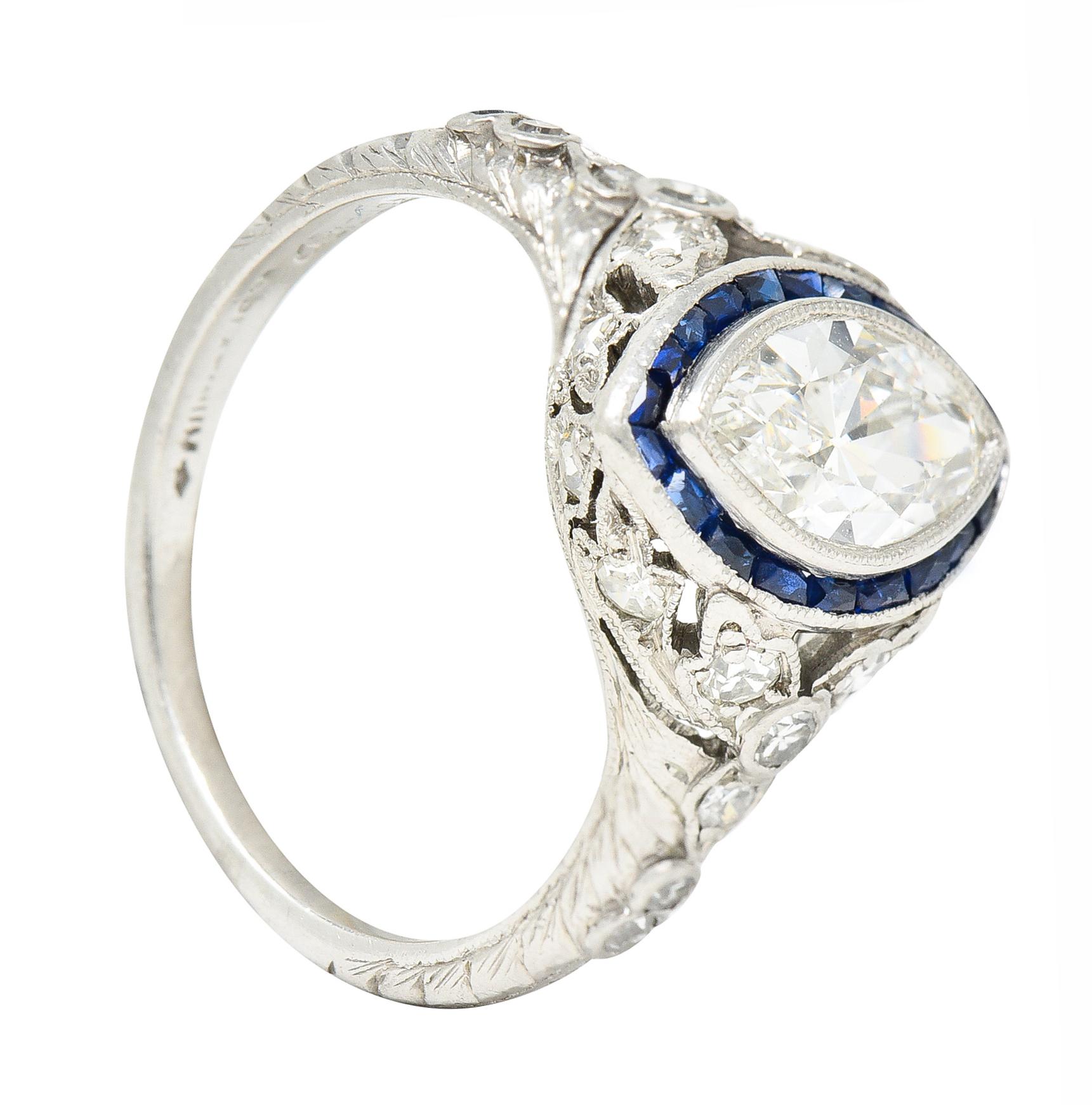 Katz & Ogush Inc. Art Deco 1.88 Carats Marquise Cut Diamond Sapphire Ring 6