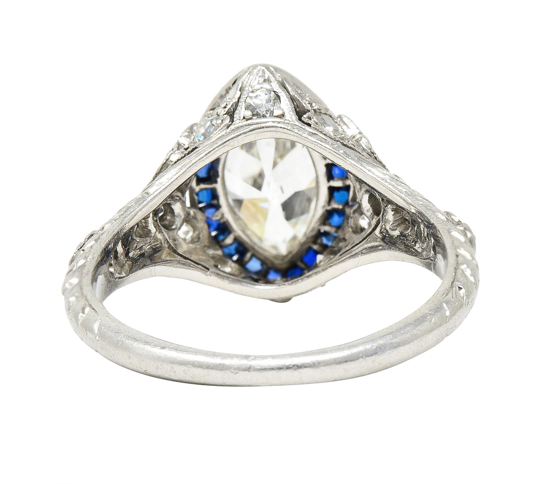 Katz & Ogush Inc. Art Deco 1.88 Carats Marquise Cut Diamond Sapphire Ring In Excellent Condition In Philadelphia, PA