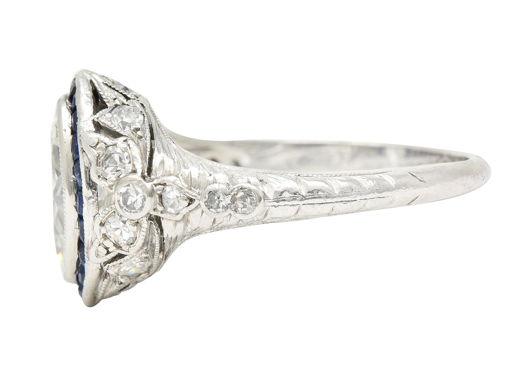 Women's or Men's Katz & Ogush Inc. Art Deco 1.88 Carats Marquise Cut Diamond Sapphire Ring