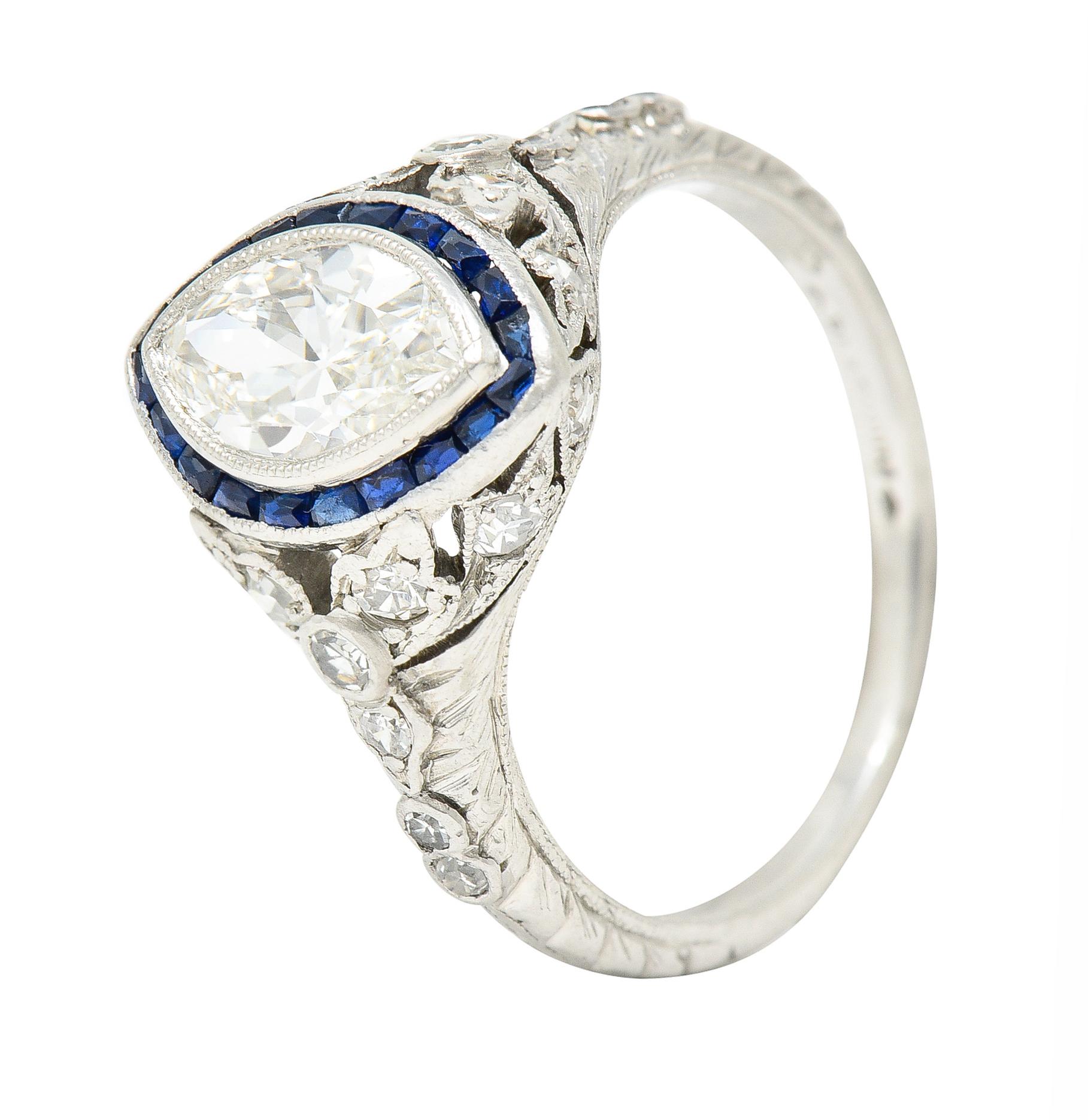 Katz & Ogush Inc. Art Deco 1.88 Carats Marquise Cut Diamond Sapphire Ring 3