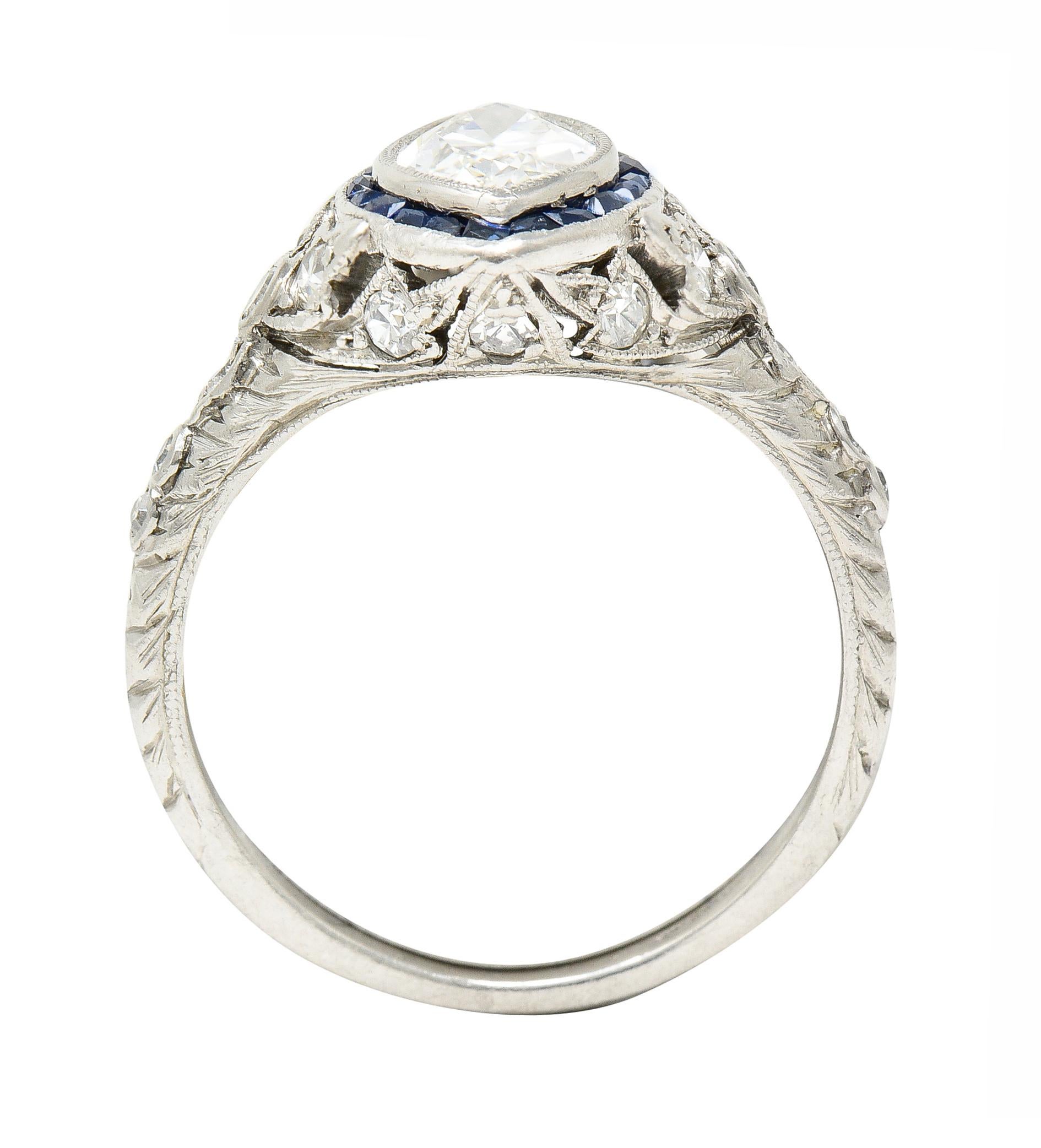 Katz & Ogush Inc. Art Deco 1.88 Carats Marquise Cut Diamond Sapphire Ring 4