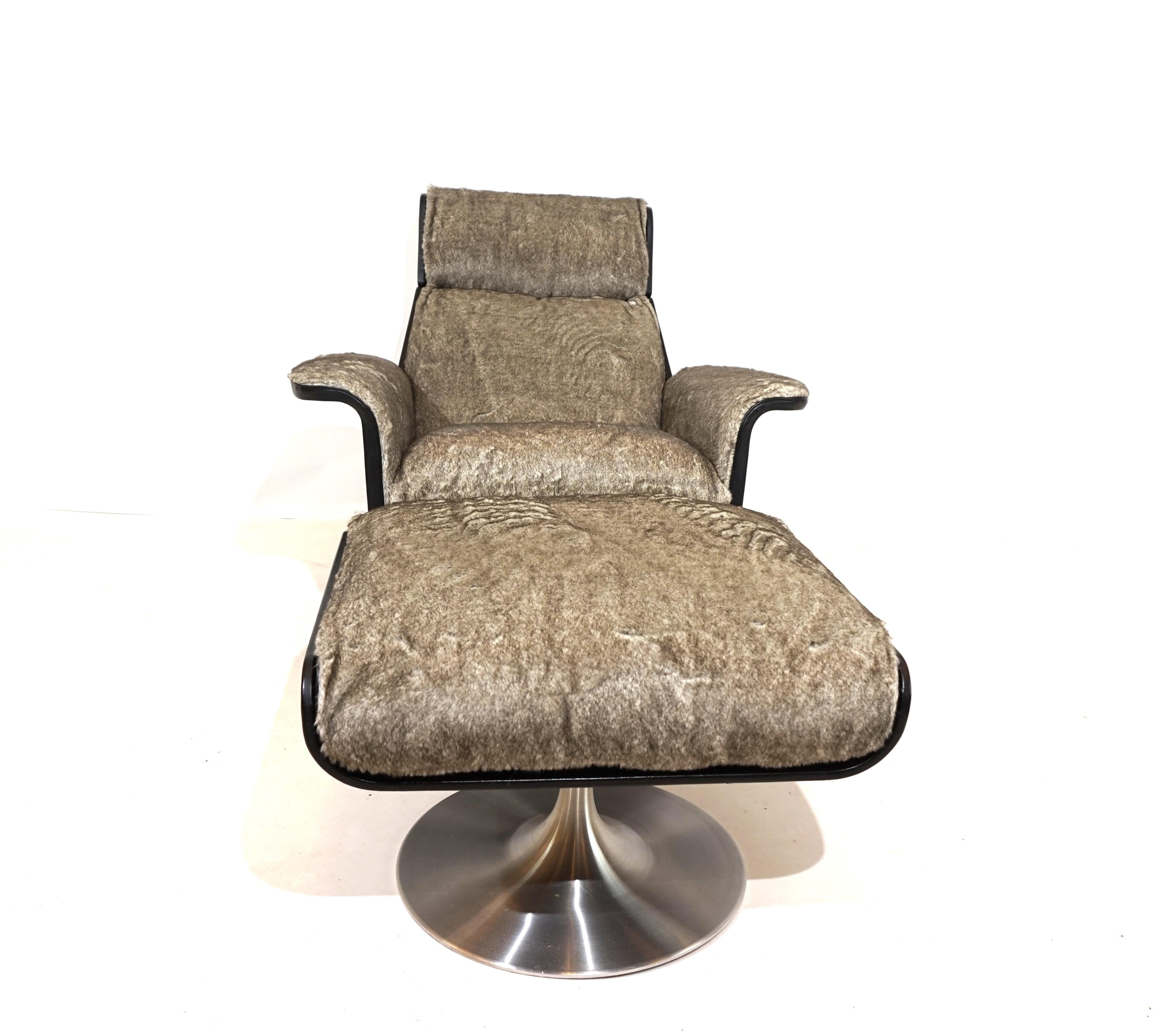 Cuir Chaise longue Kaufeld Siesta 62 avec pouf de Jacques Brule en vente