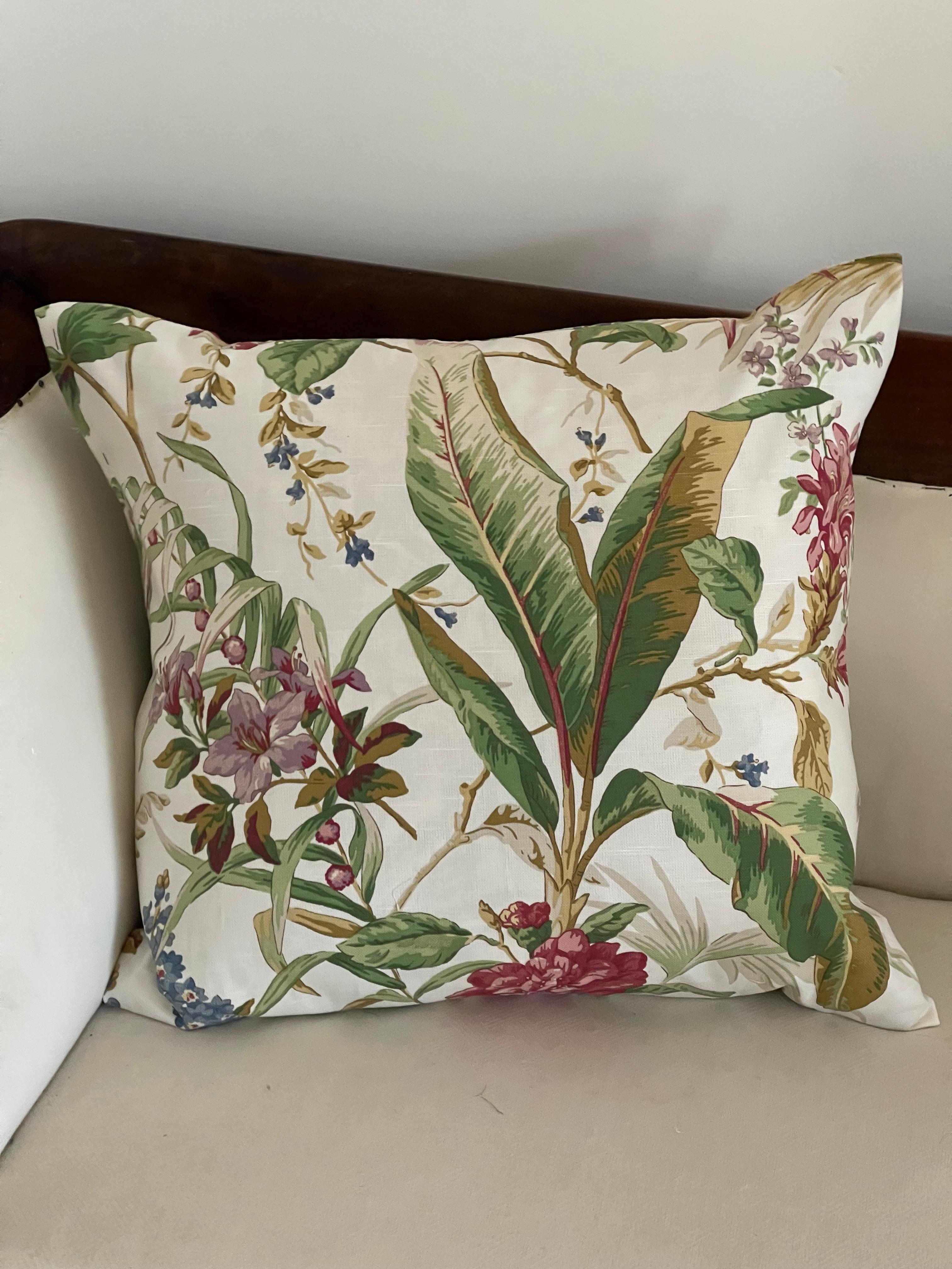 Cuscino Kauffmann in tessuto di lino antimacchia con fogliame tropicale e fiori, 18