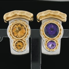 Kaufman De Suisse Callista 18K Gold & Stahl Runde Citrin Amethyst-Ohrclips
