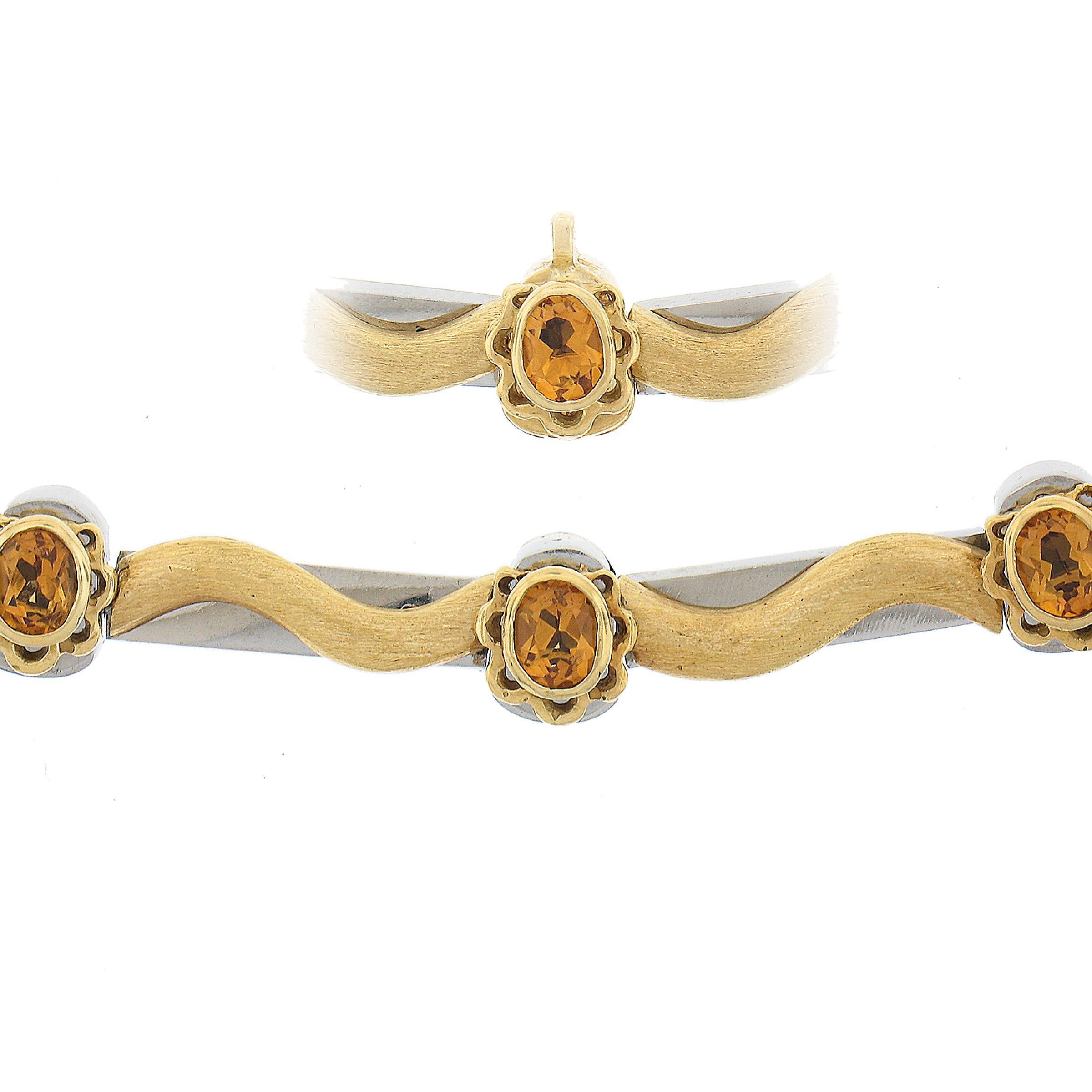 Kaufman De Suisse Flowing Lines 18K Yellow Gold & Steel Citrine Wavy Necklace For Sale 1