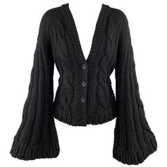 KAUFMAN FRANCO Size M Black Cashmere / Wool Bell Sleeve Cardigan