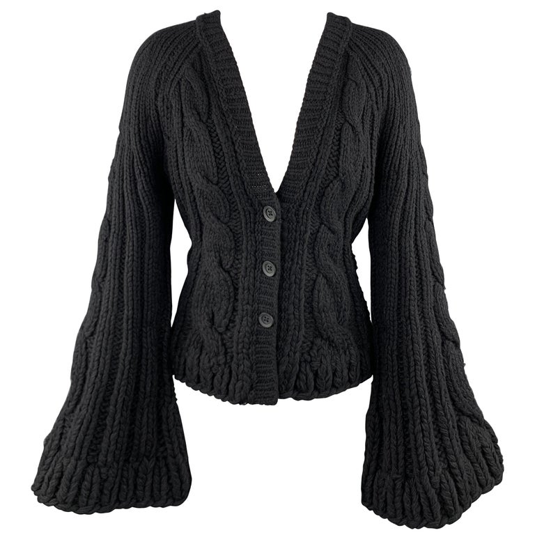 KAUFMAN FRANCO Size M Black Cashmere / Wool Bell Sleeve Cardigan at 1stDibs