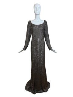 KAUFMANFRANCO 2011 Vintage Pewter Silver Heavily Embellished Gown w. Train