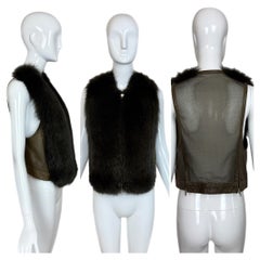 KAUFMANFRANCO Chaleco de piel de zorro verde militar + piel de cordero
