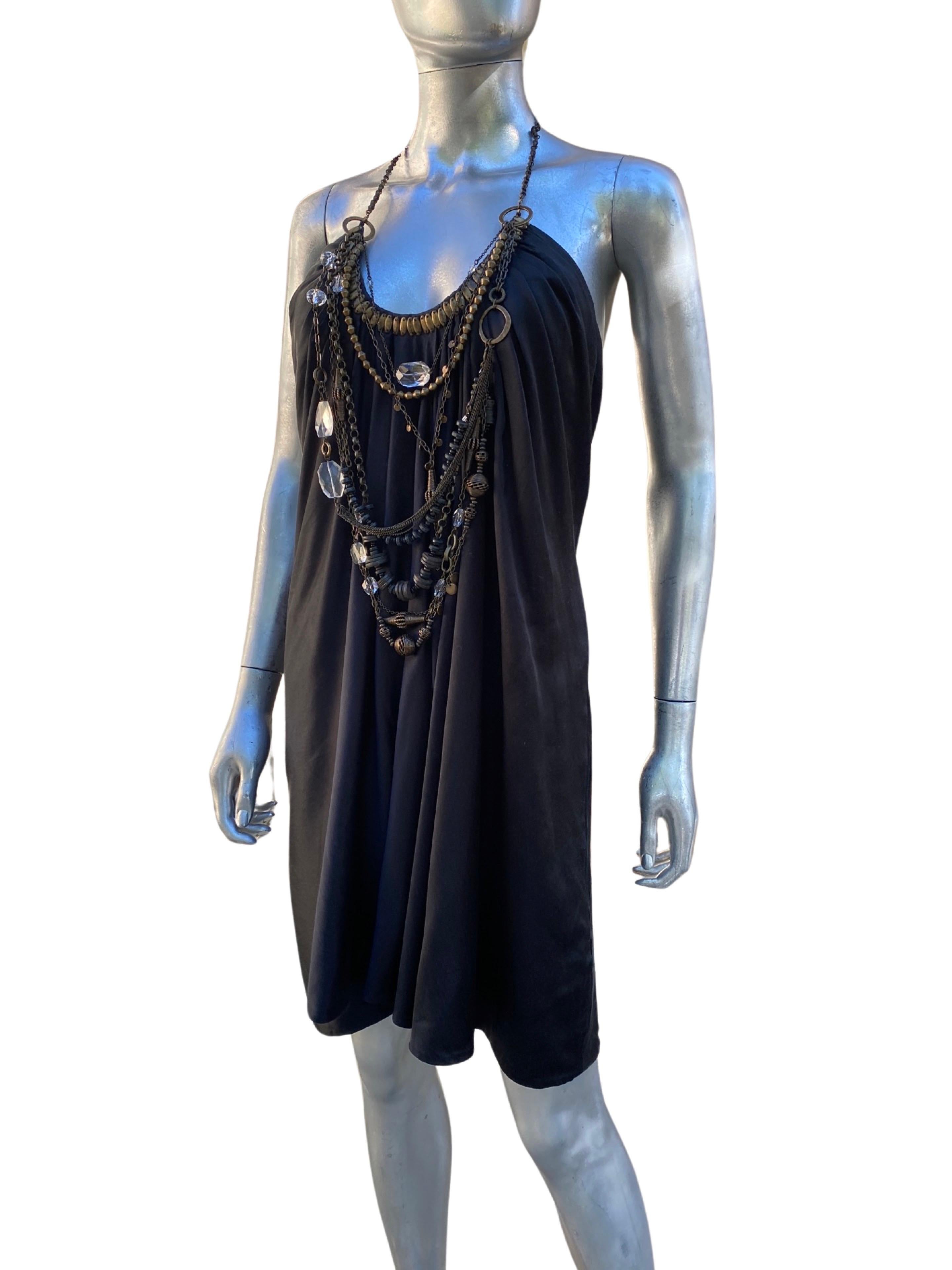 KaufmanFranco Black Silk Jewelry Embellished Necklaces Draped Dress  Size 6 For Sale 6