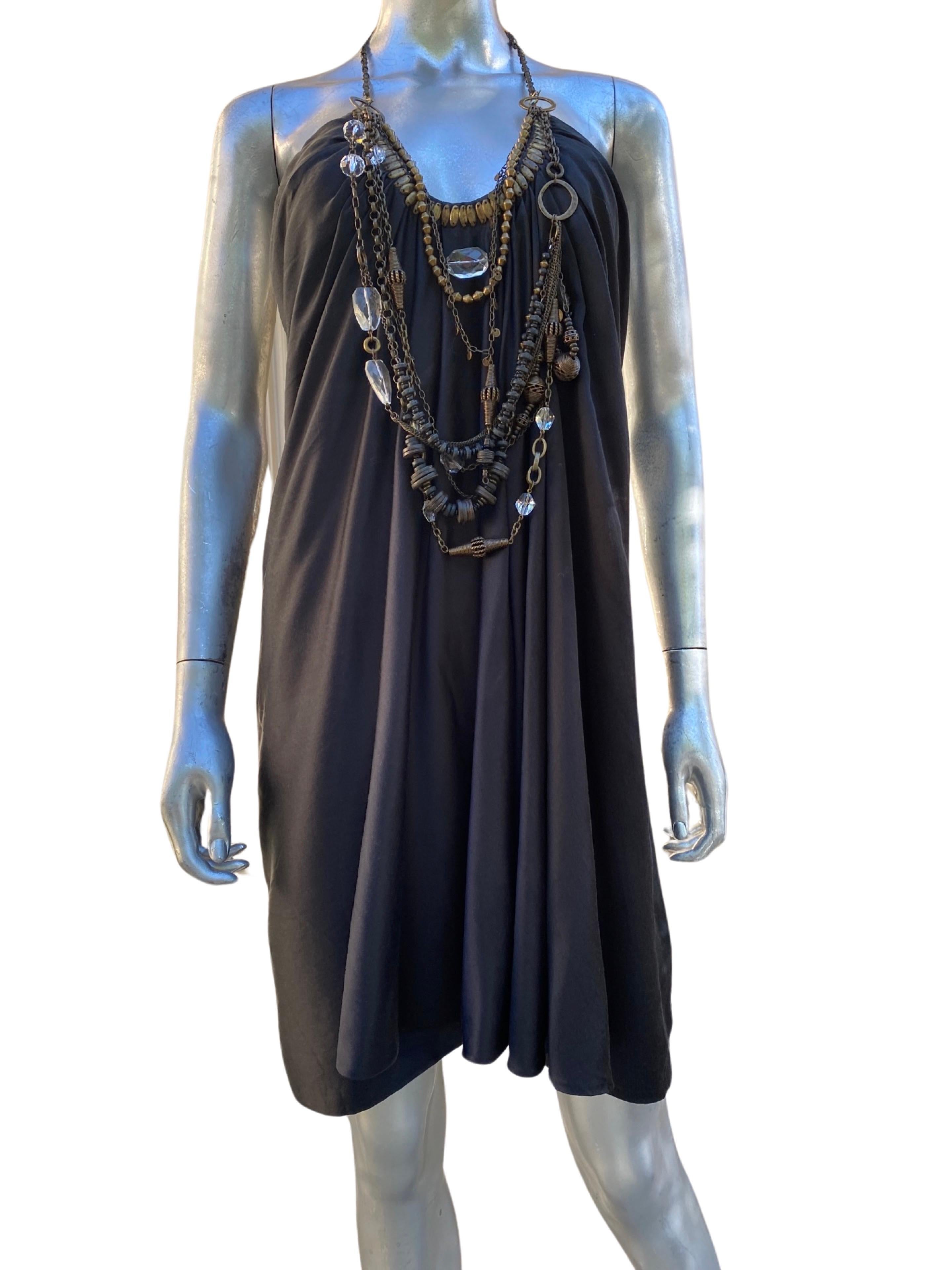 KaufmanFranco Black Silk Jewelry Embellished Necklaces Draped Dress  Size 6 For Sale 7