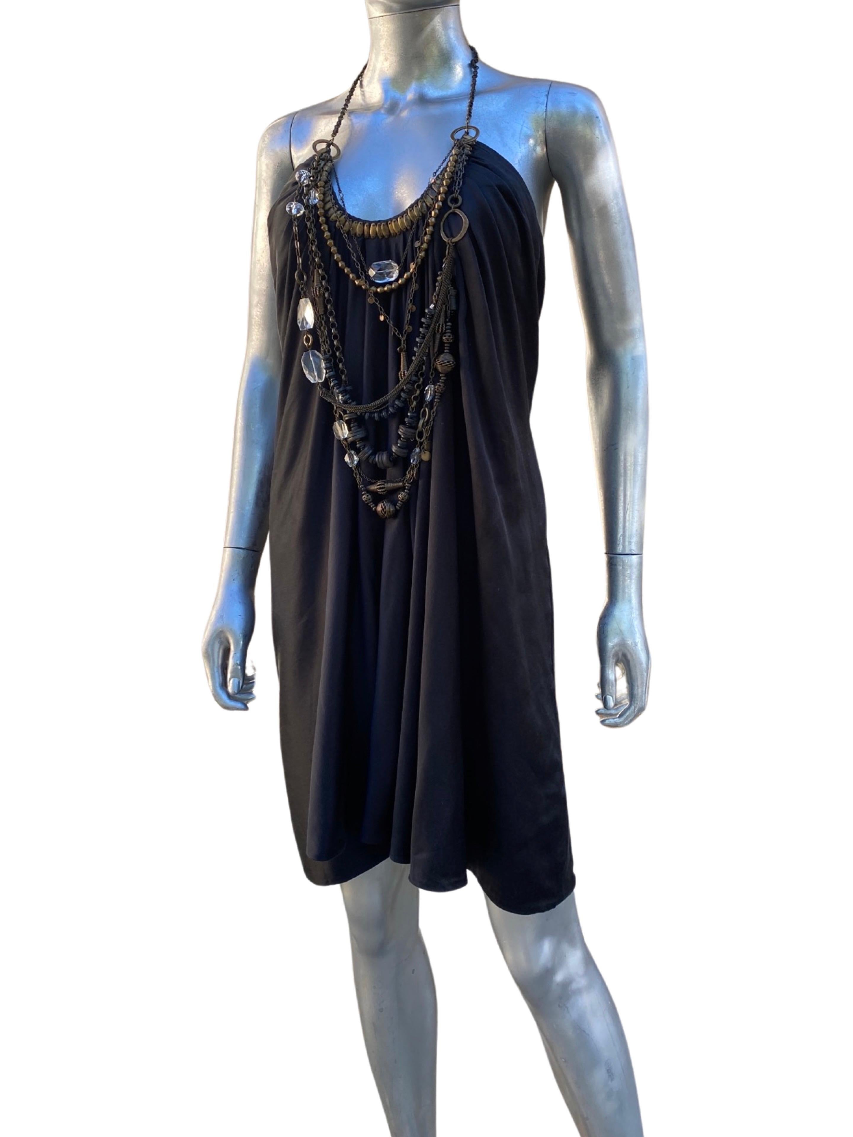KaufmanFranco Black Silk Jewelry Embellished Necklaces Draped Dress  Size 6 For Sale 8