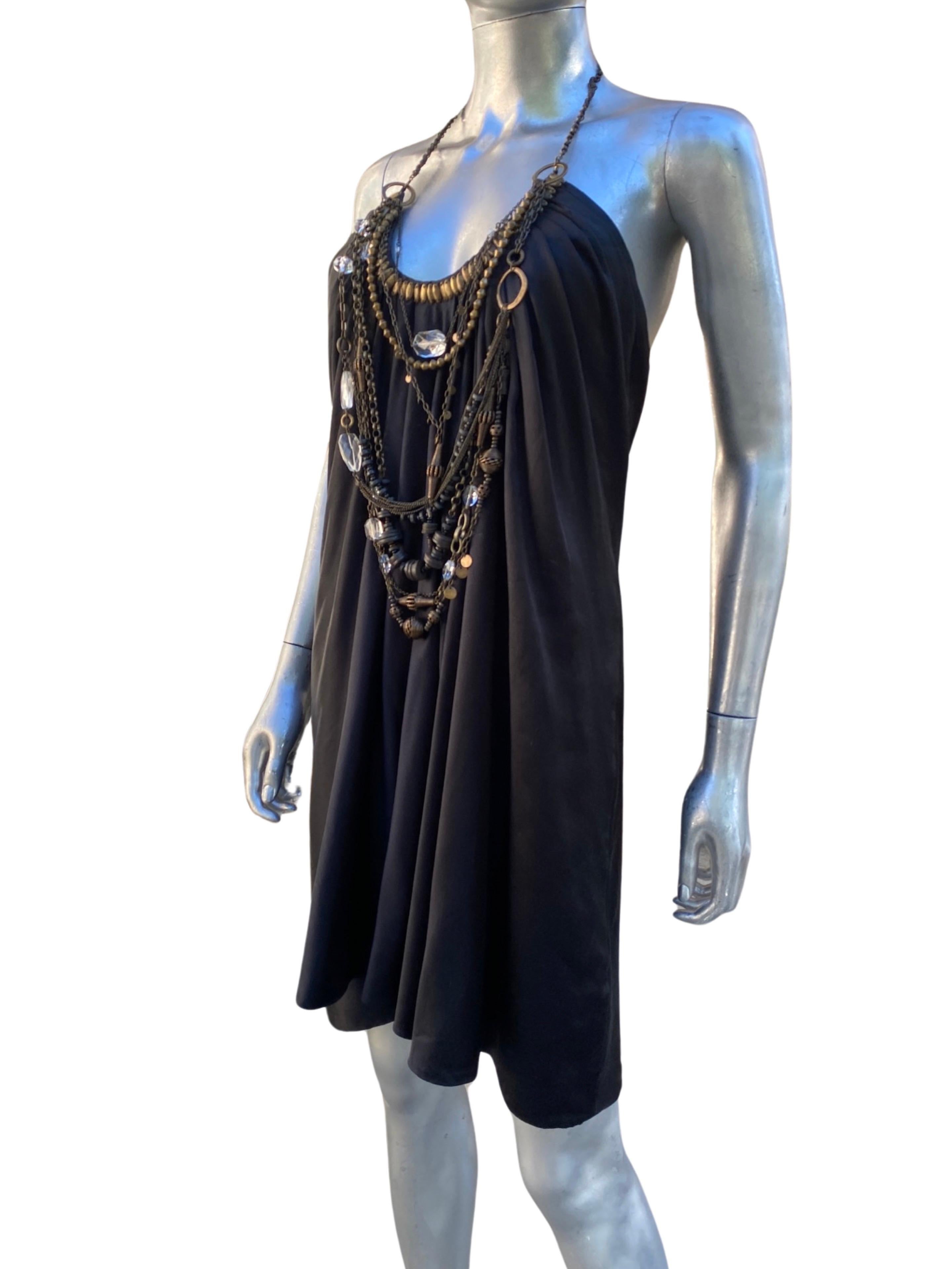 KaufmanFranco Black Silk Jewelry Embellished Necklaces Draped Dress  Size 6 For Sale 9