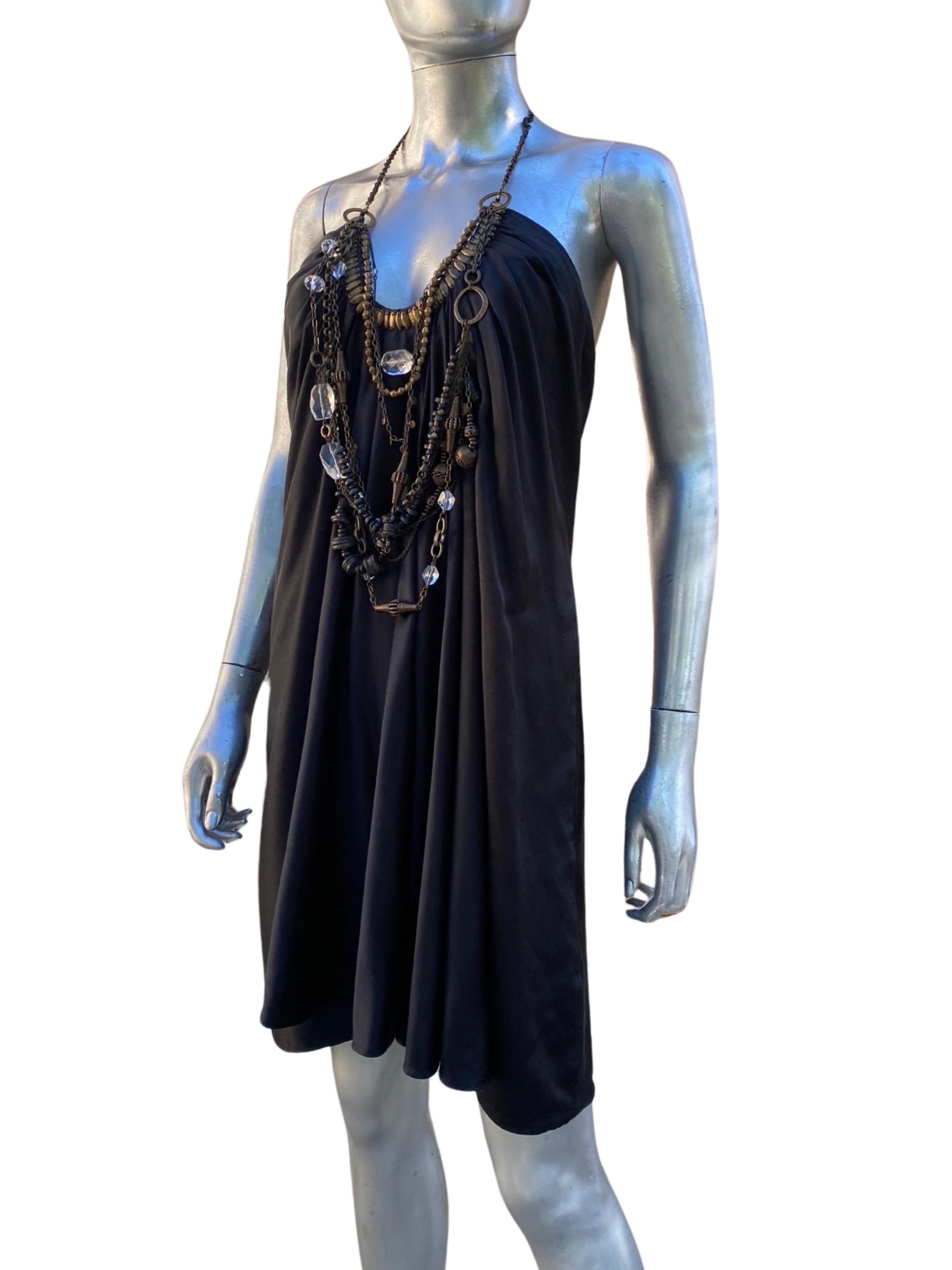 KaufmanFranco Black Silk Jewelry Embellished Necklaces Draped Dress  Size 6 In Good Condition For Sale In Palm Springs, CA