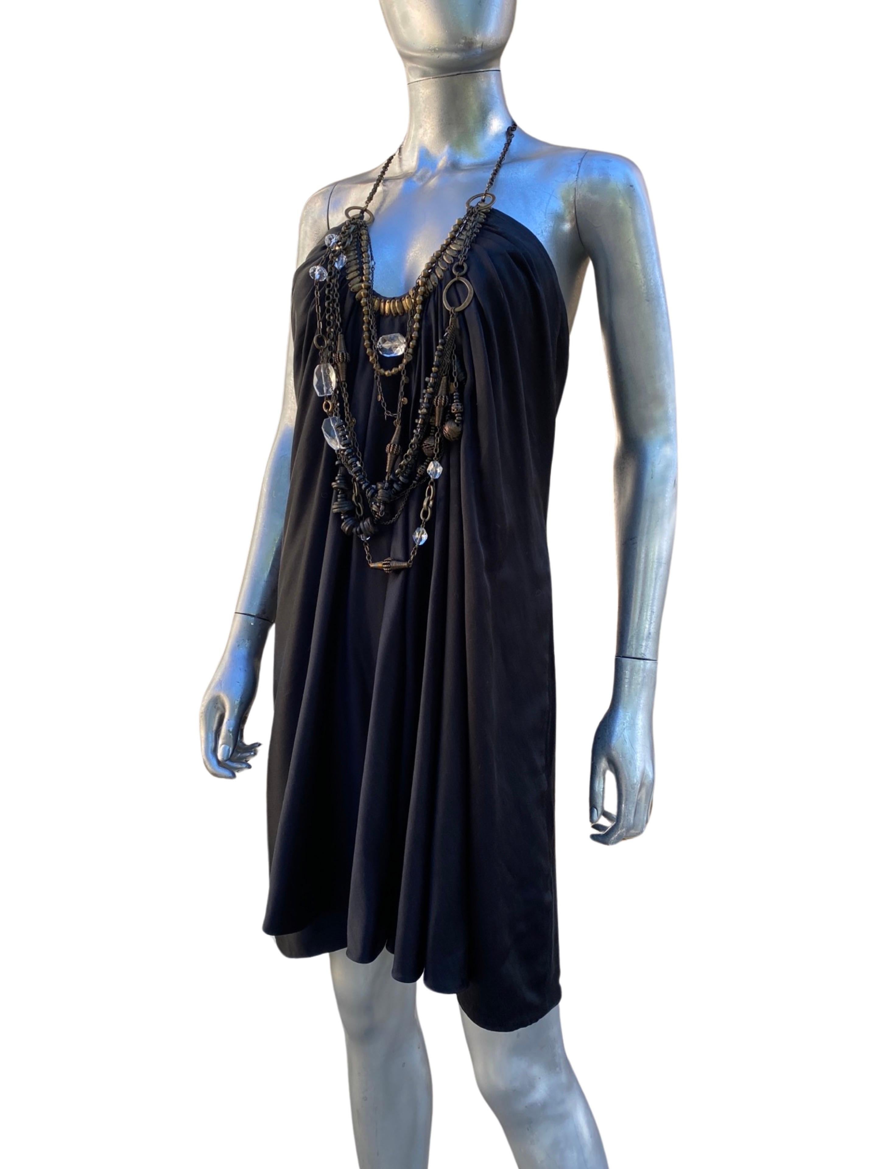 Women's KaufmanFranco Black Silk Jewelry Embellished Necklaces Draped Dress  Size 6 For Sale