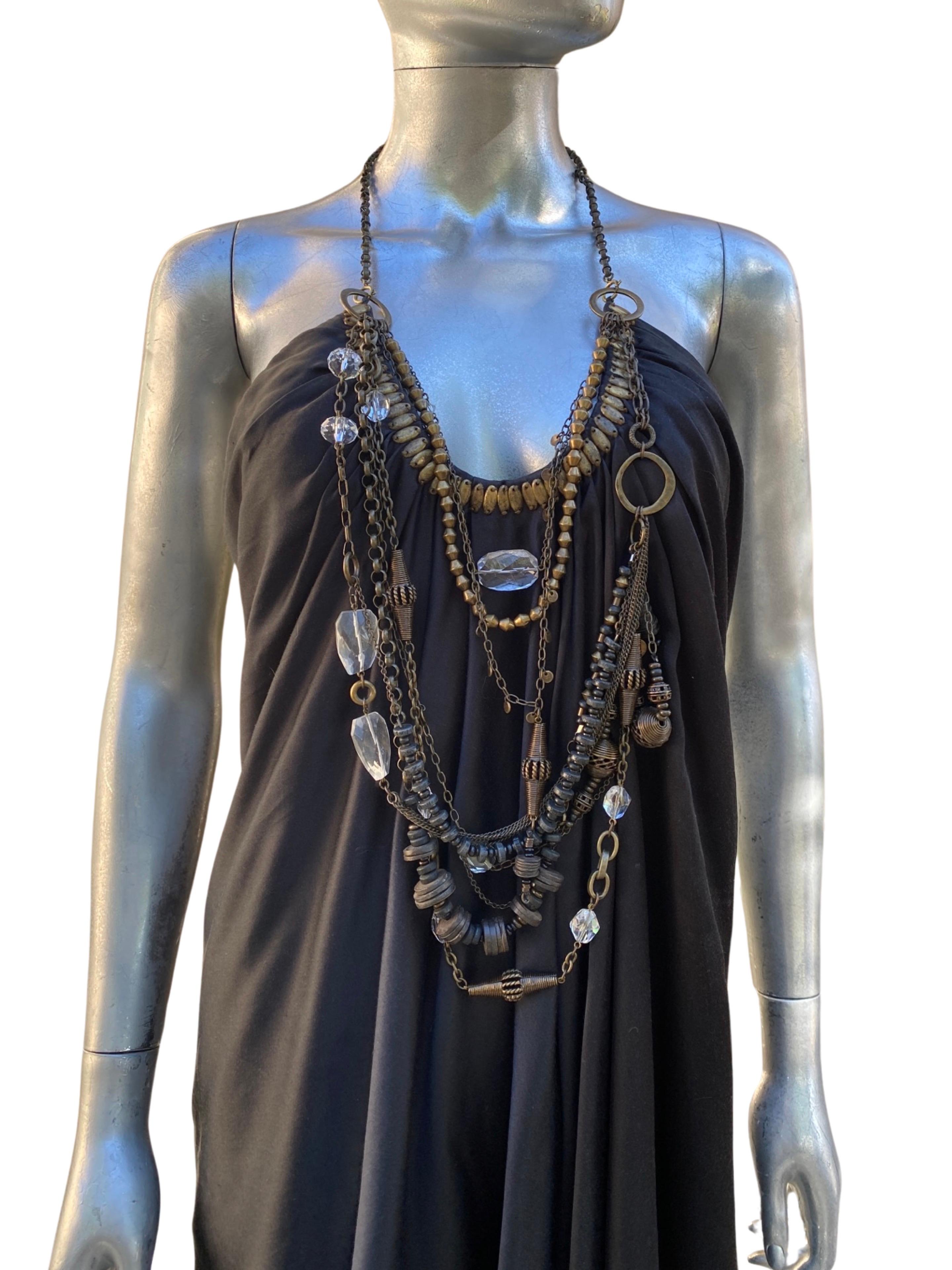KaufmanFranco Black Silk Jewelry Embellished Necklaces Draped Dress  Size 6 For Sale 1