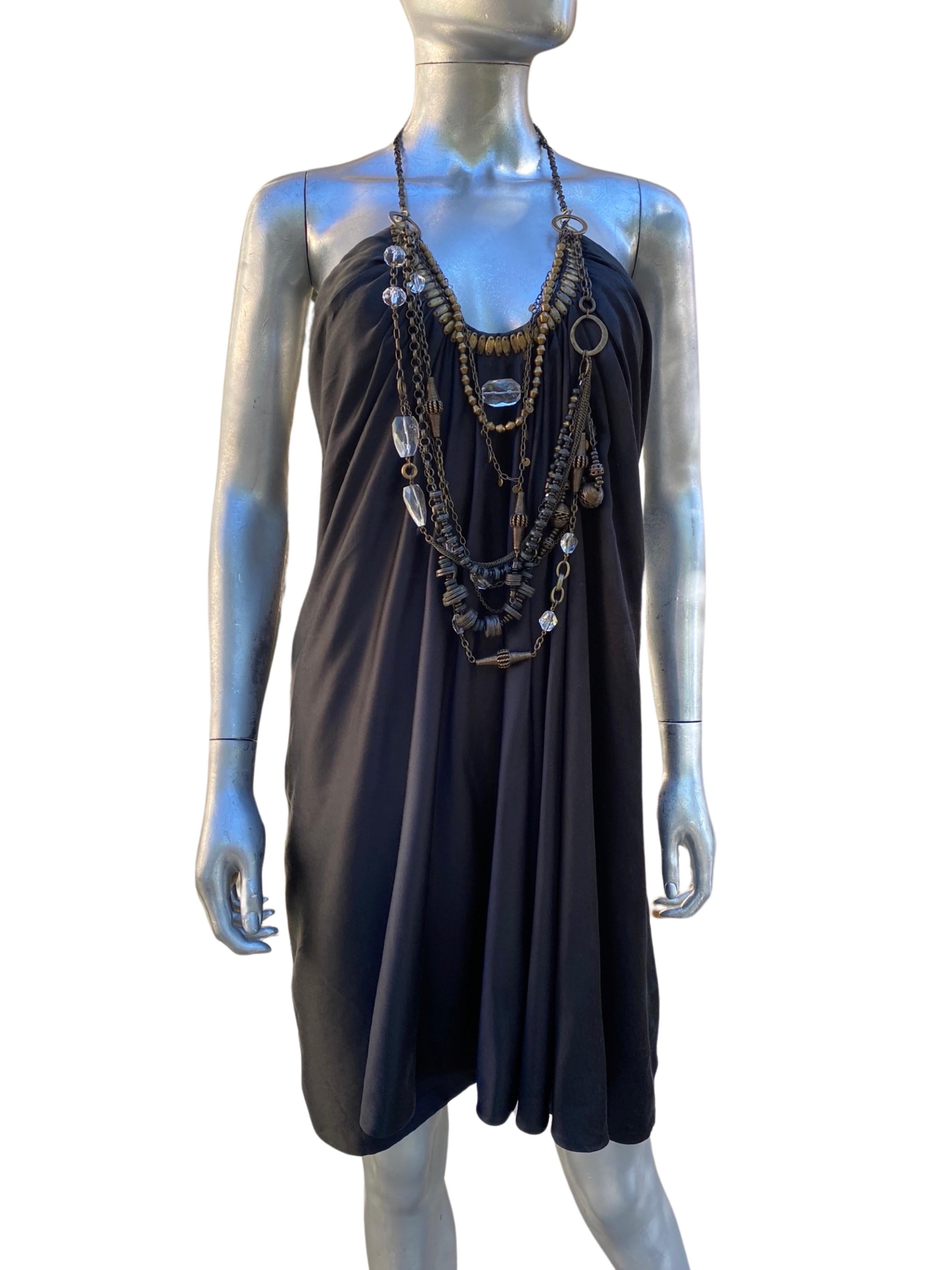 KaufmanFranco Black Silk Jewelry Embellished Necklaces Draped Dress  Size 6 For Sale 2