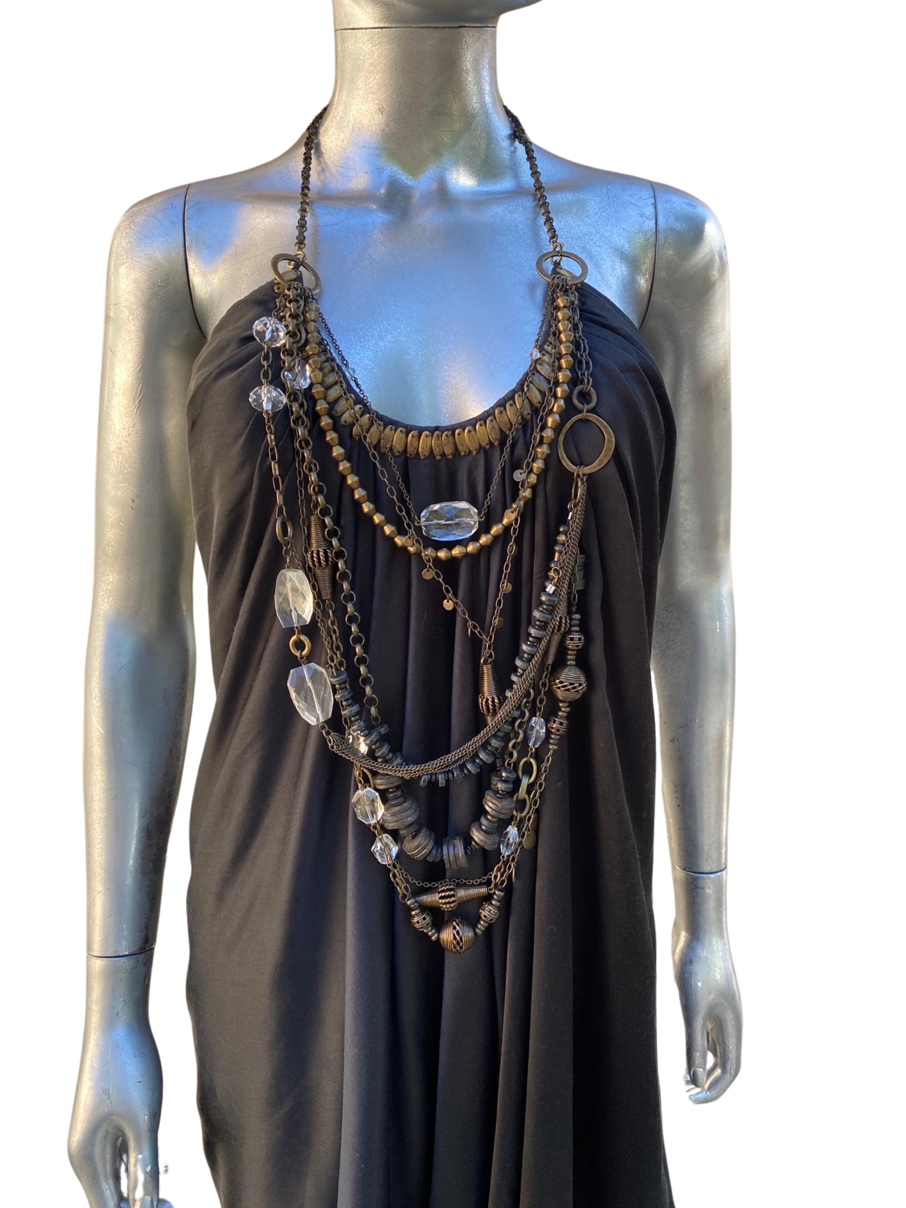 KaufmanFranco Black Silk Jewelry Embellished Necklaces Draped Dress  Size 6 For Sale 3