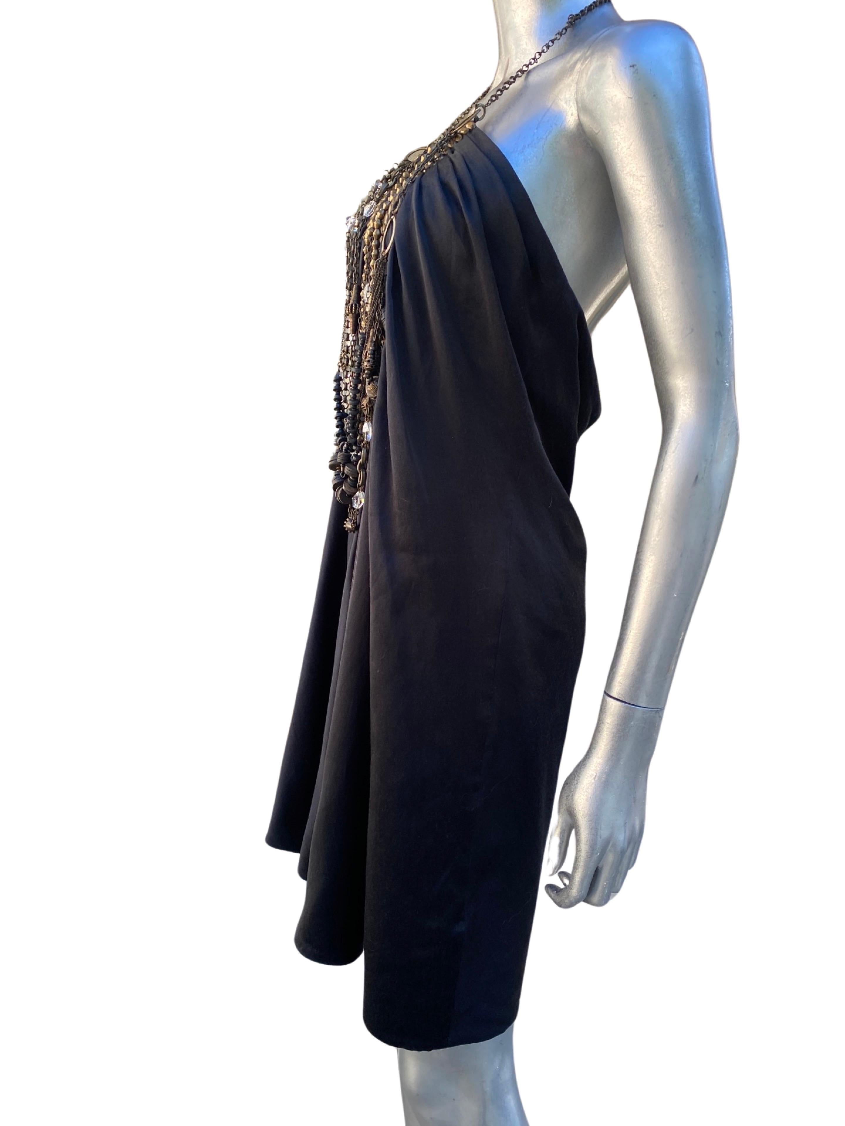 KaufmanFranco Black Silk Jewelry Embellished Necklaces Draped Dress  Size 6 For Sale 4
