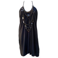 KaufmanFranco Black Silk Jewelry Embellished Necklaces Draped Dress Size 6