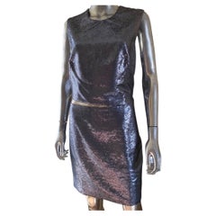 KaufmanFranco Blue Sequin and Nude Mesh Modern Sleeveless Cocktail Dress Size 10
