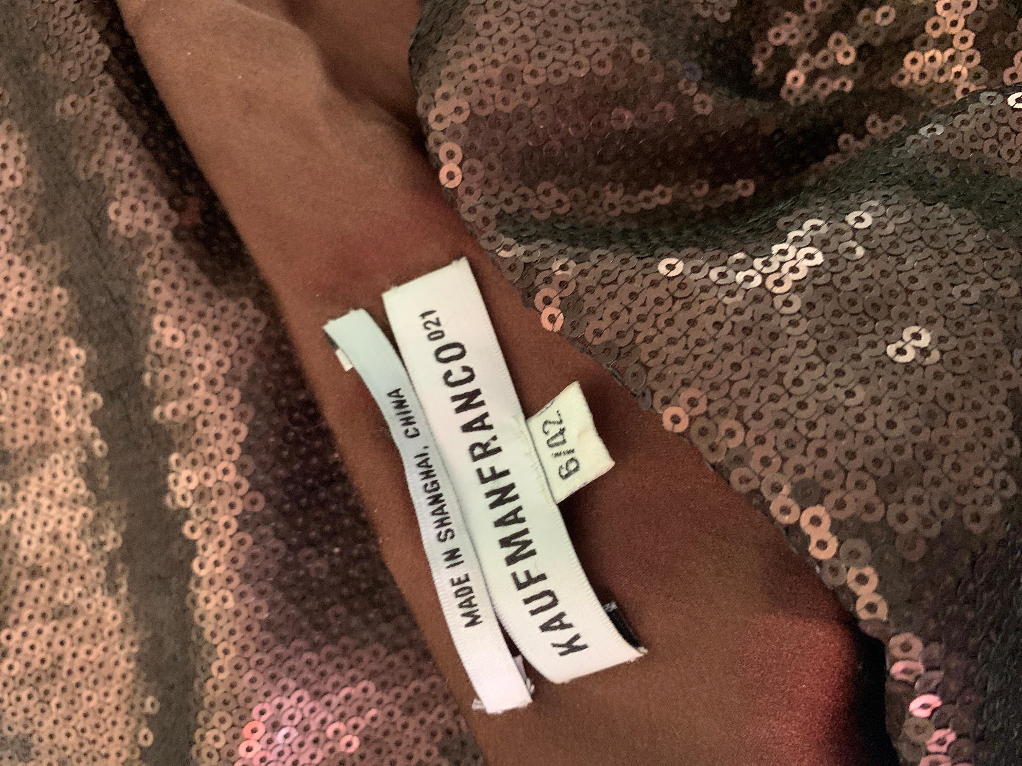 KaufmanFranco Collection Drapiertes Braun/Kupfer Pailletten Asymmetrisches Cocktailkleid im Angebot 12