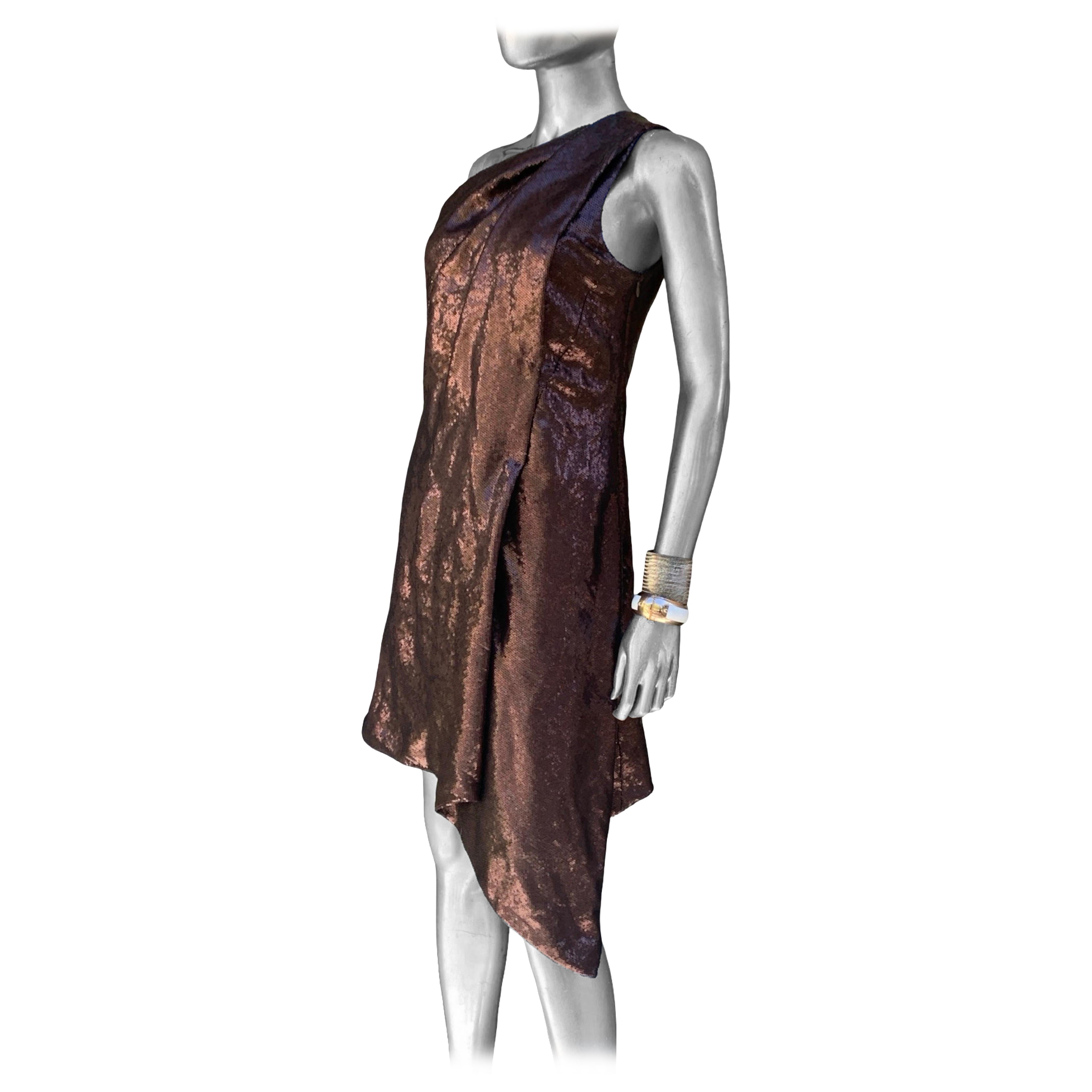 Collection Sranco Robe de cocktail asymétrique drapée à paillettes marron/cuivre