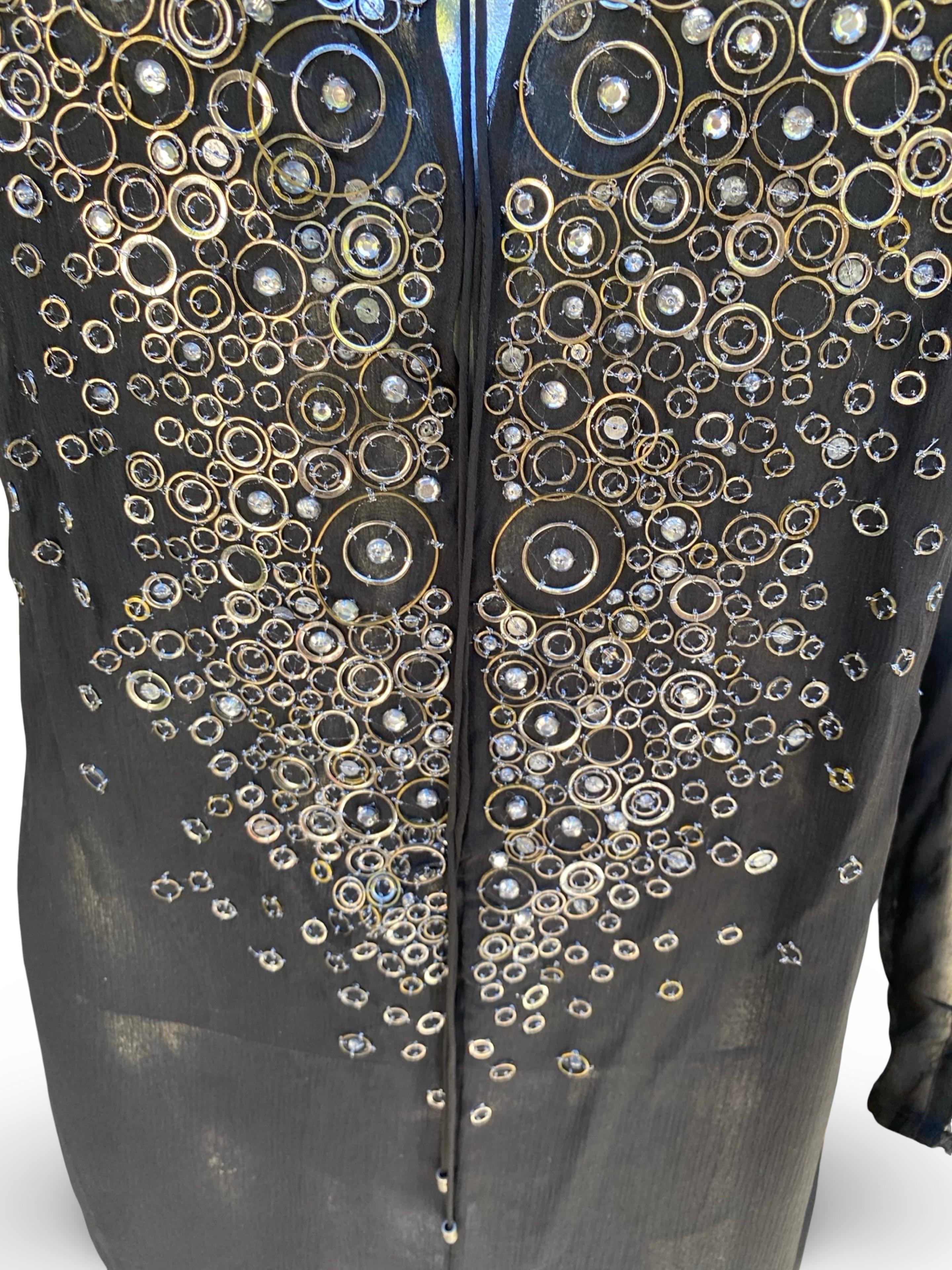 KaufmanFranco: camicetta a tunica in chiffon di seta nera con perline, taglia 6/42 in vendita 6