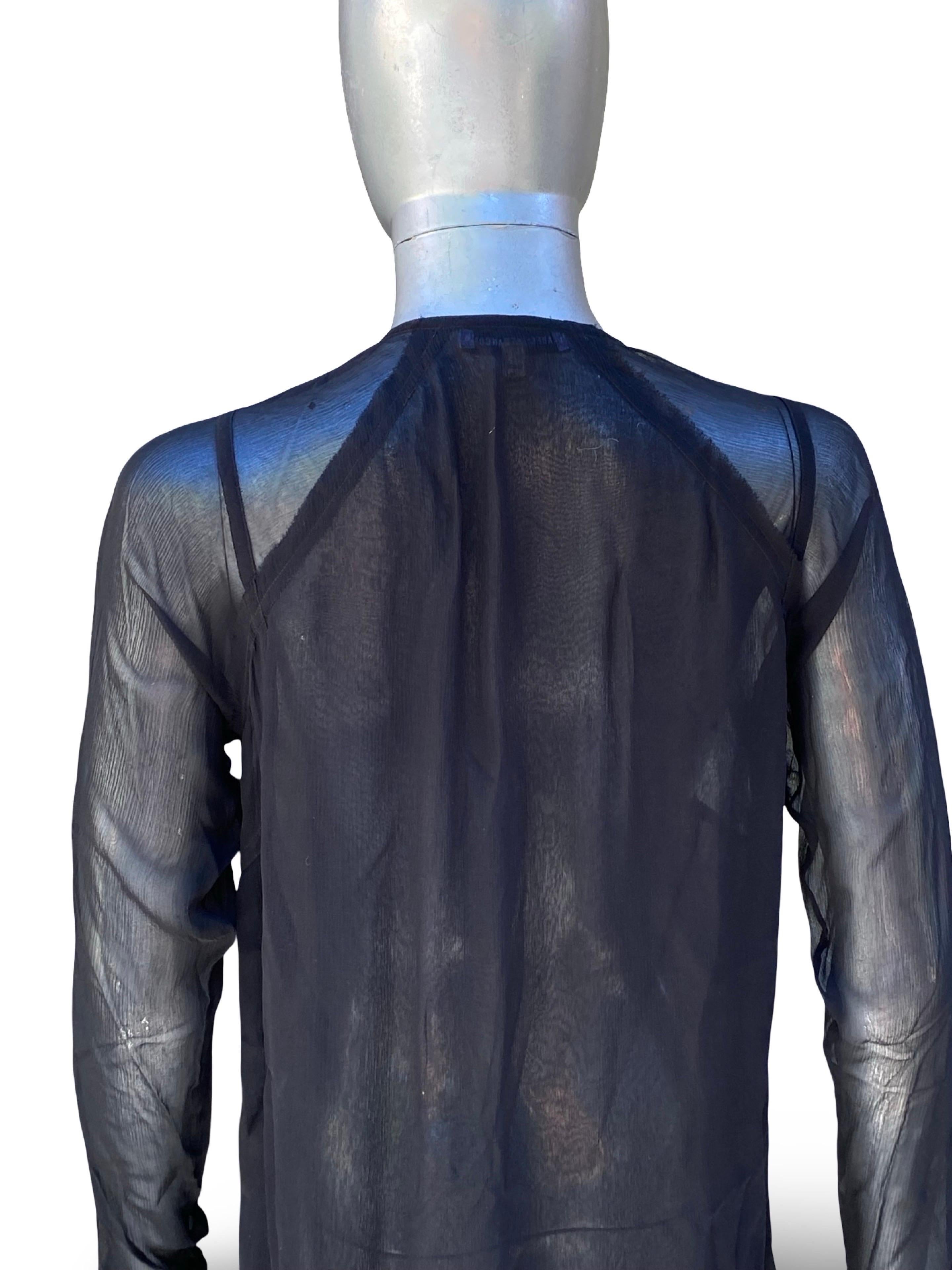 KaufmanFranco: camicetta a tunica in chiffon di seta nera con perline, taglia 6/42 in vendita 9
