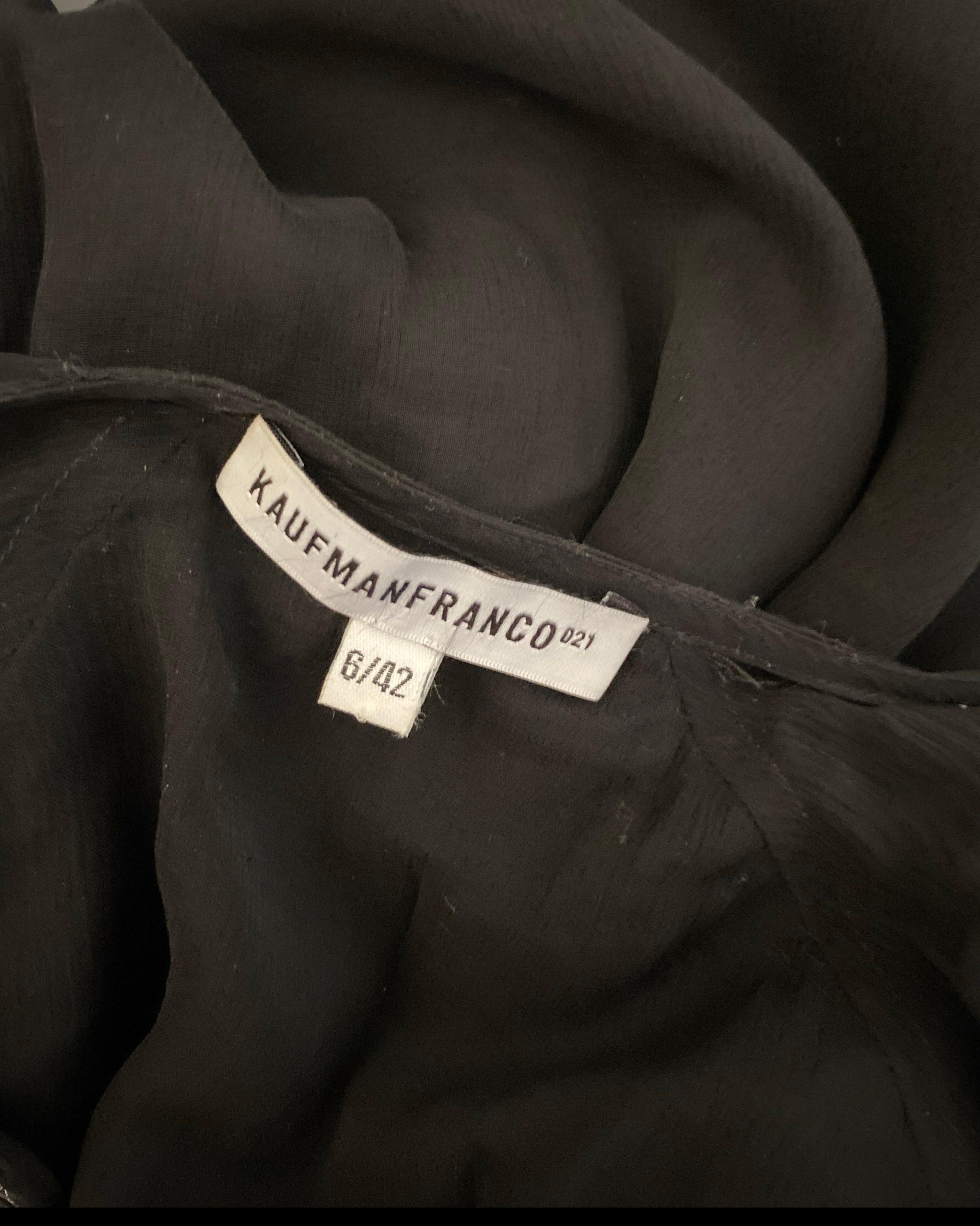 KaufmanFranco: camicetta a tunica in chiffon di seta nera con perline, taglia 6/42 in vendita 11