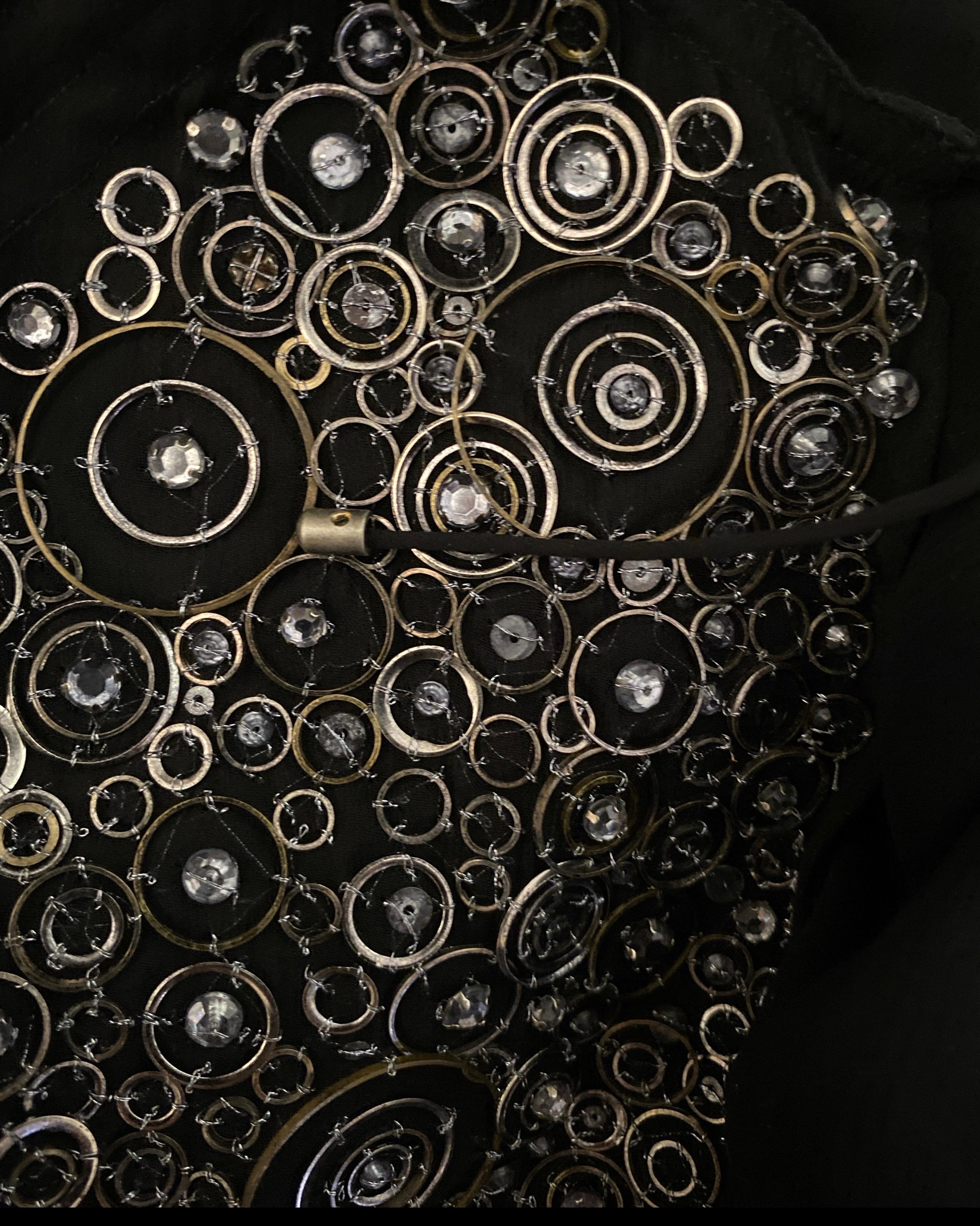 KaufmanFranco: camicetta a tunica in chiffon di seta nera con perline, taglia 6/42 in vendita 12