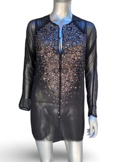 Kaufmanfranco Exquisitely Beaded Black Silk Chiffon Tunic Blouse Size 6/42