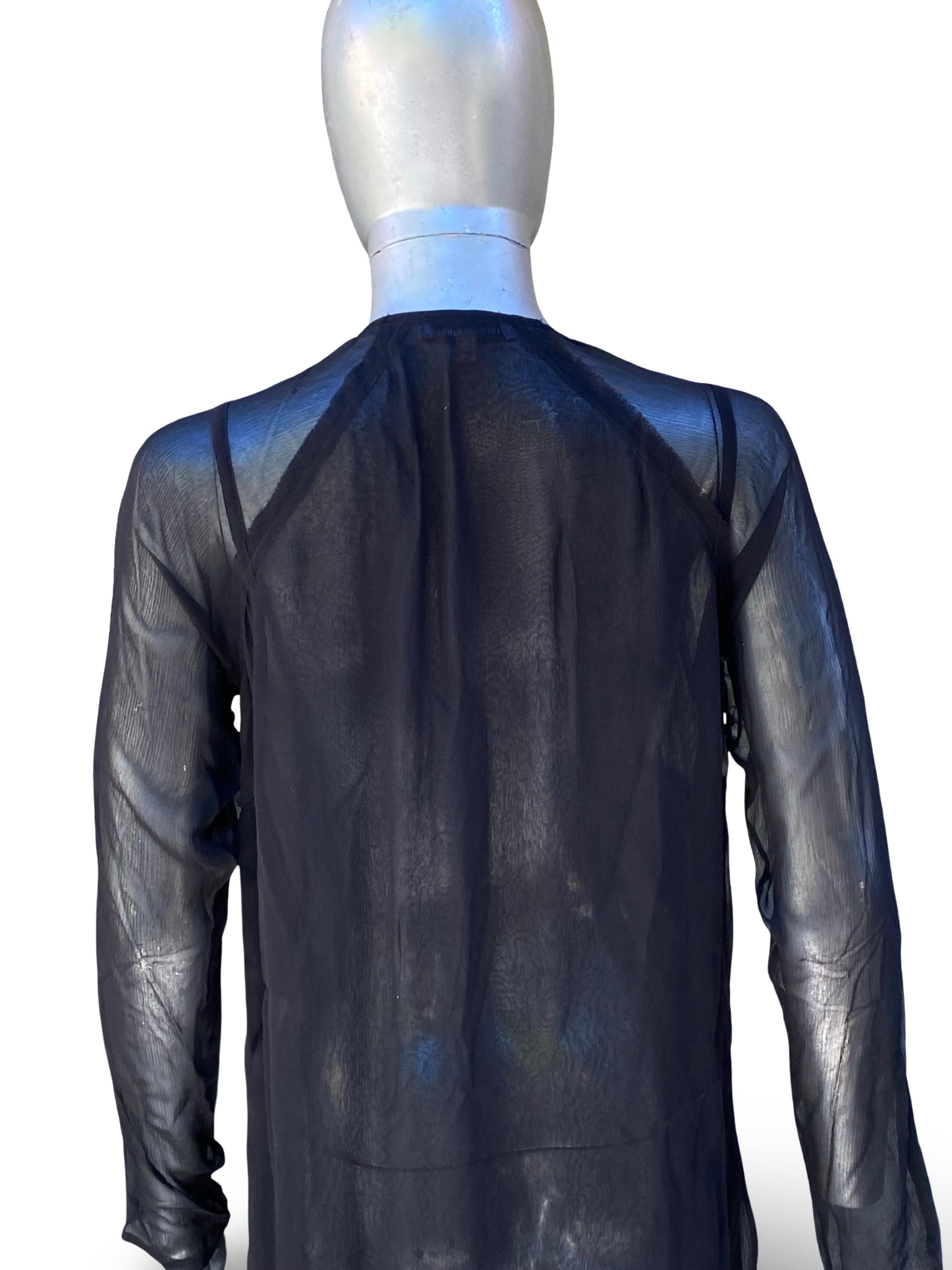 KaufmanFranco: camicetta a tunica in chiffon di seta nera con perline, taglia 6/42 in vendita 2