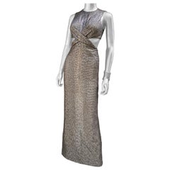 Kaufmanfranco Hand Beaded Taupe Evening Dress w Cut-Out Waist Size 4