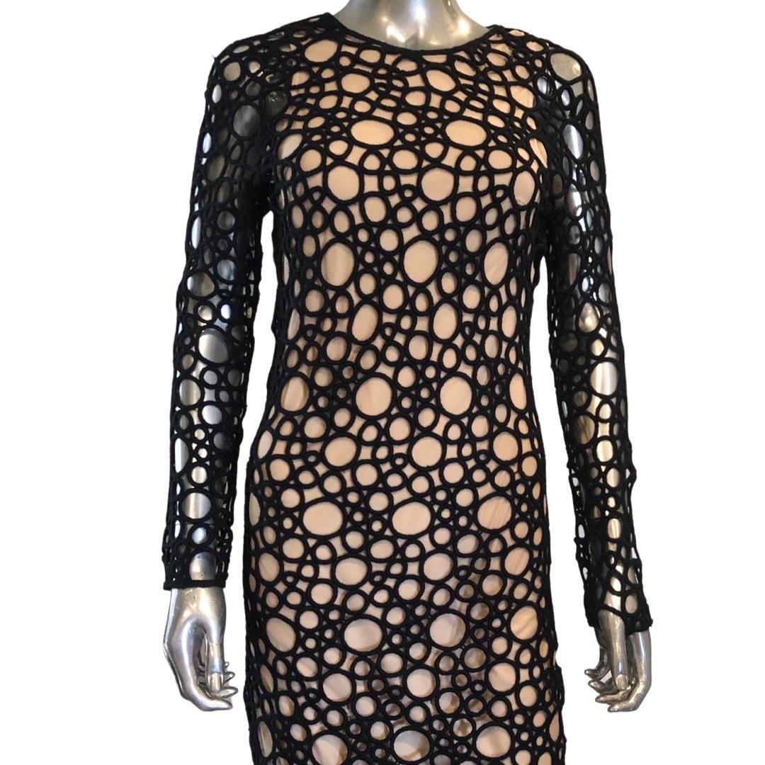 Kaufmanfranco Laser Cut Nude Illusion Dress Size 2 In Excellent Condition In Palm Springs, CA