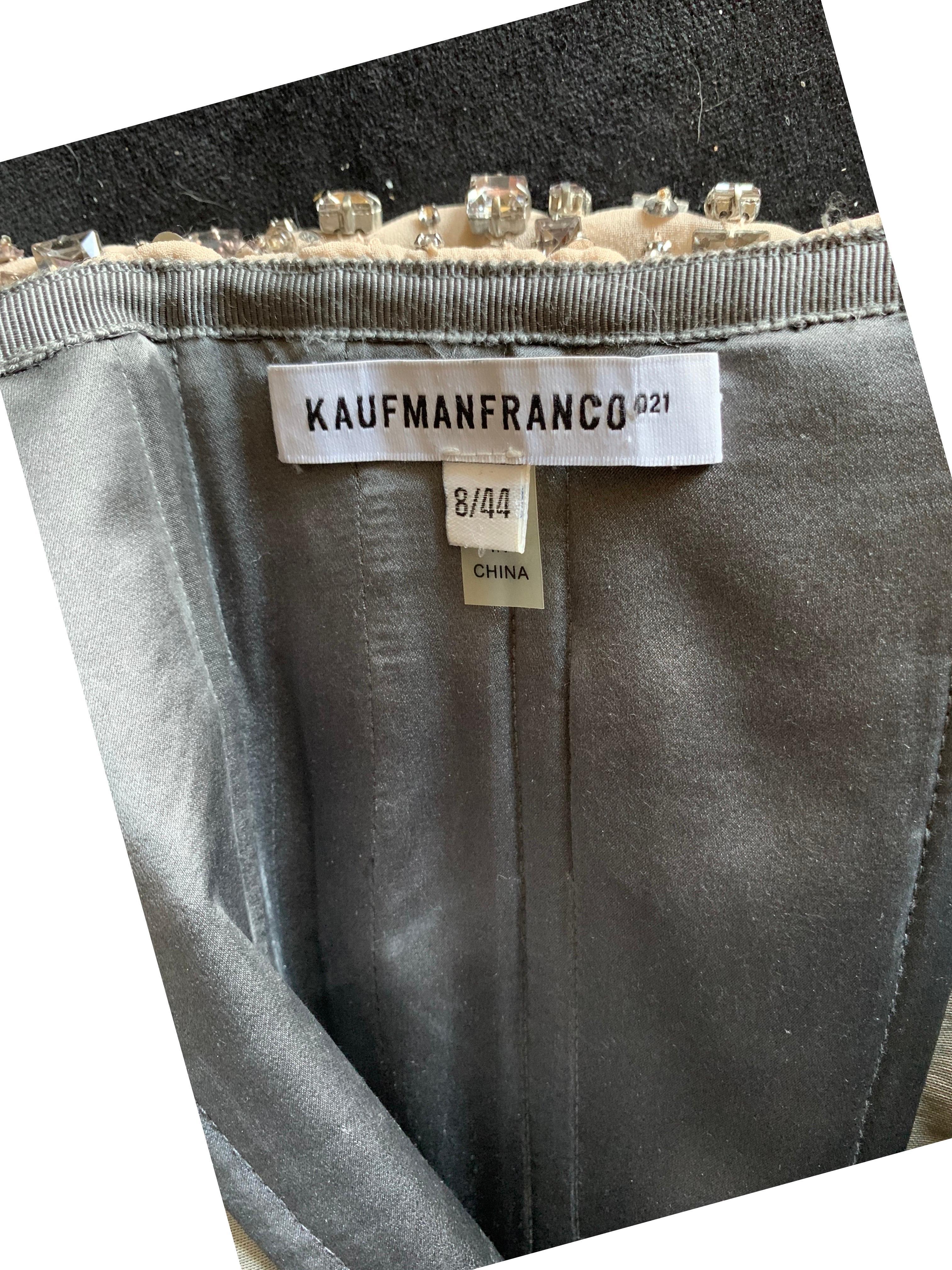 KaufmanFranco Vestido de cóctel sin tirantes de seda nude con adornos de pedrería Talla 8 en venta 11