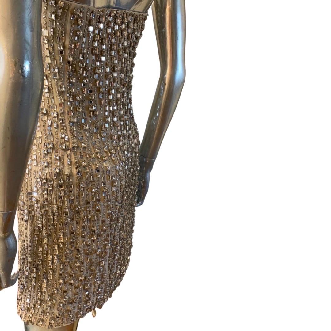 Women's KaufmanFranco Nude Silk Rhinestone Embellished Strapless Cocktail Dress Size 8 For Sale