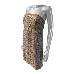 KaufmanFranco Nude Silk Rhinestone Embellished Strapless Cocktail Dress Size 8