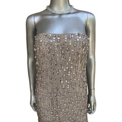KaufmanFranco Nude Silk Rhinestone Hand Beaded Bustier Cocktail Dress NWT Size 6