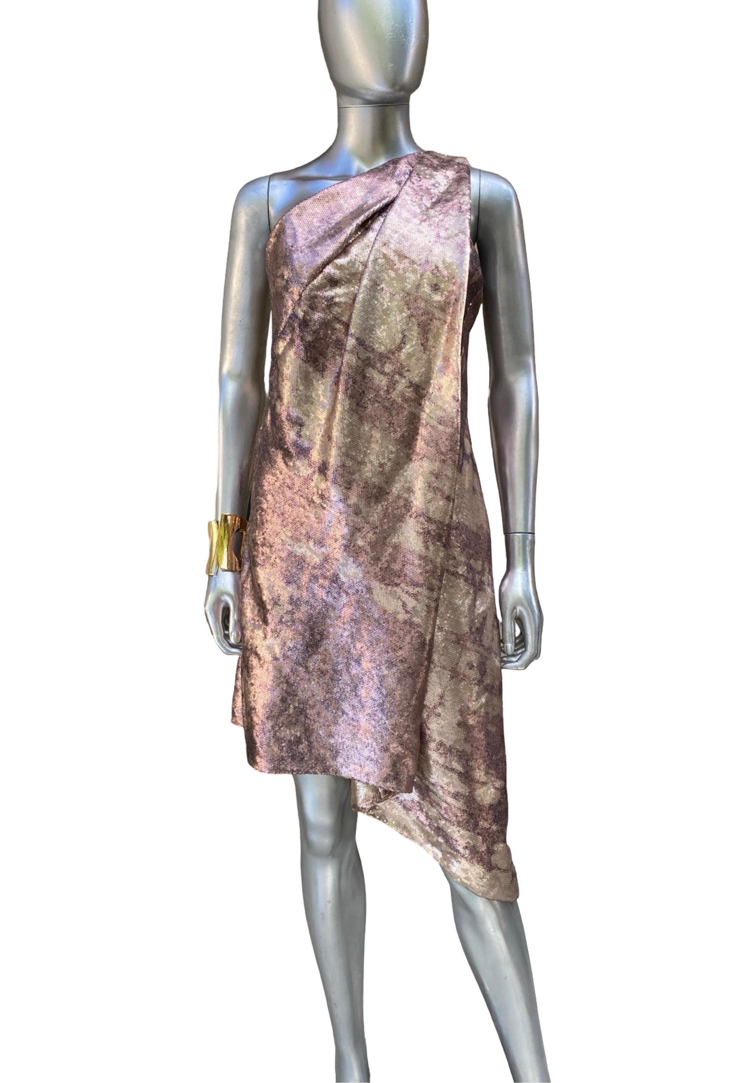Kaufmanfranco NWT Draped Sequin Modern Art Asymmetrical 1 Shoulder Dress Sz 8 For Sale 5