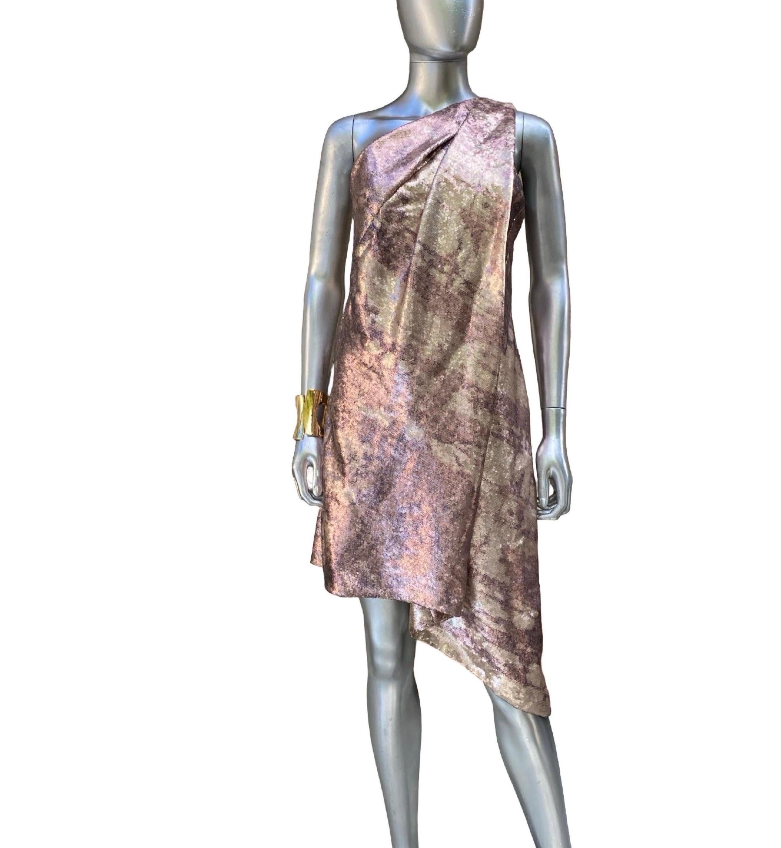 Kaufmanfranco NWT Draped Sequin Modern Art Asymmetrical 1 Shoulder Dress Sz 8 For Sale 7