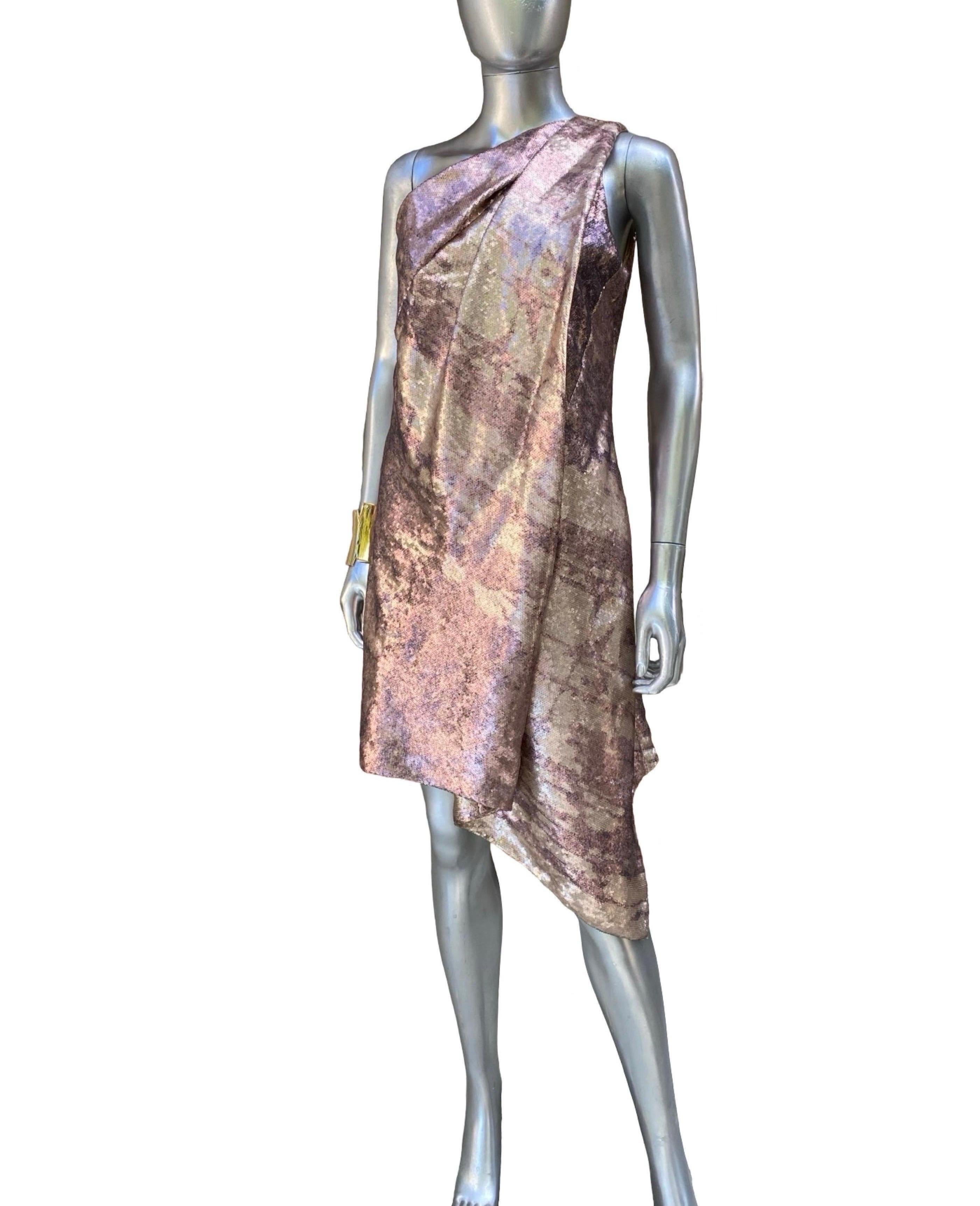 Gray Kaufmanfranco NWT Draped Sequin Modern Art Asymmetrical 1 Shoulder Dress Sz 8 For Sale