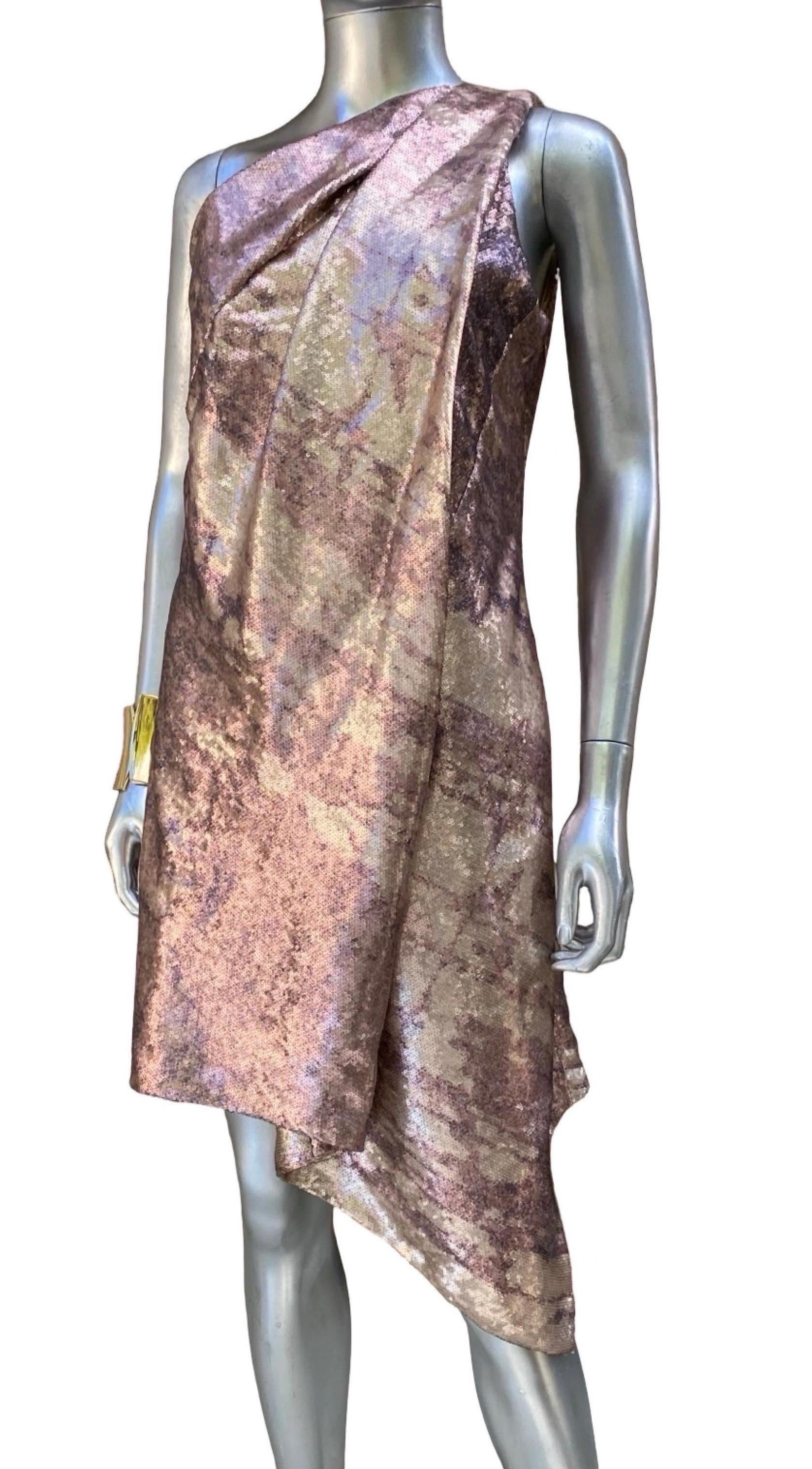 Women's Kaufmanfranco NWT Draped Sequin Modern Art Asymmetrical 1 Shoulder Dress Sz 8 For Sale
