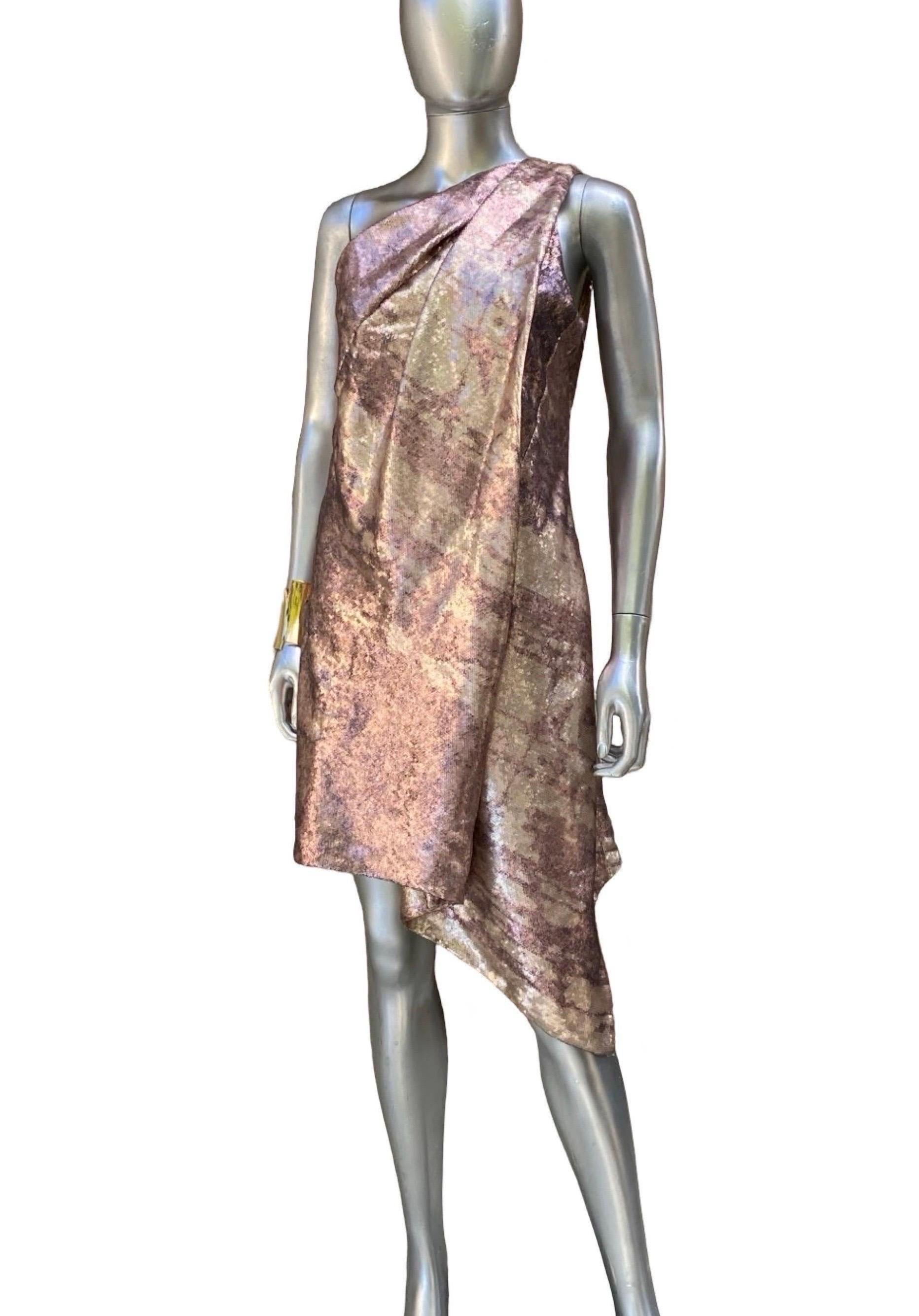 Kaufmanfranco NWT Draped Sequin Modern Art Asymmetrical 1 Shoulder Dress Sz 8 For Sale 1