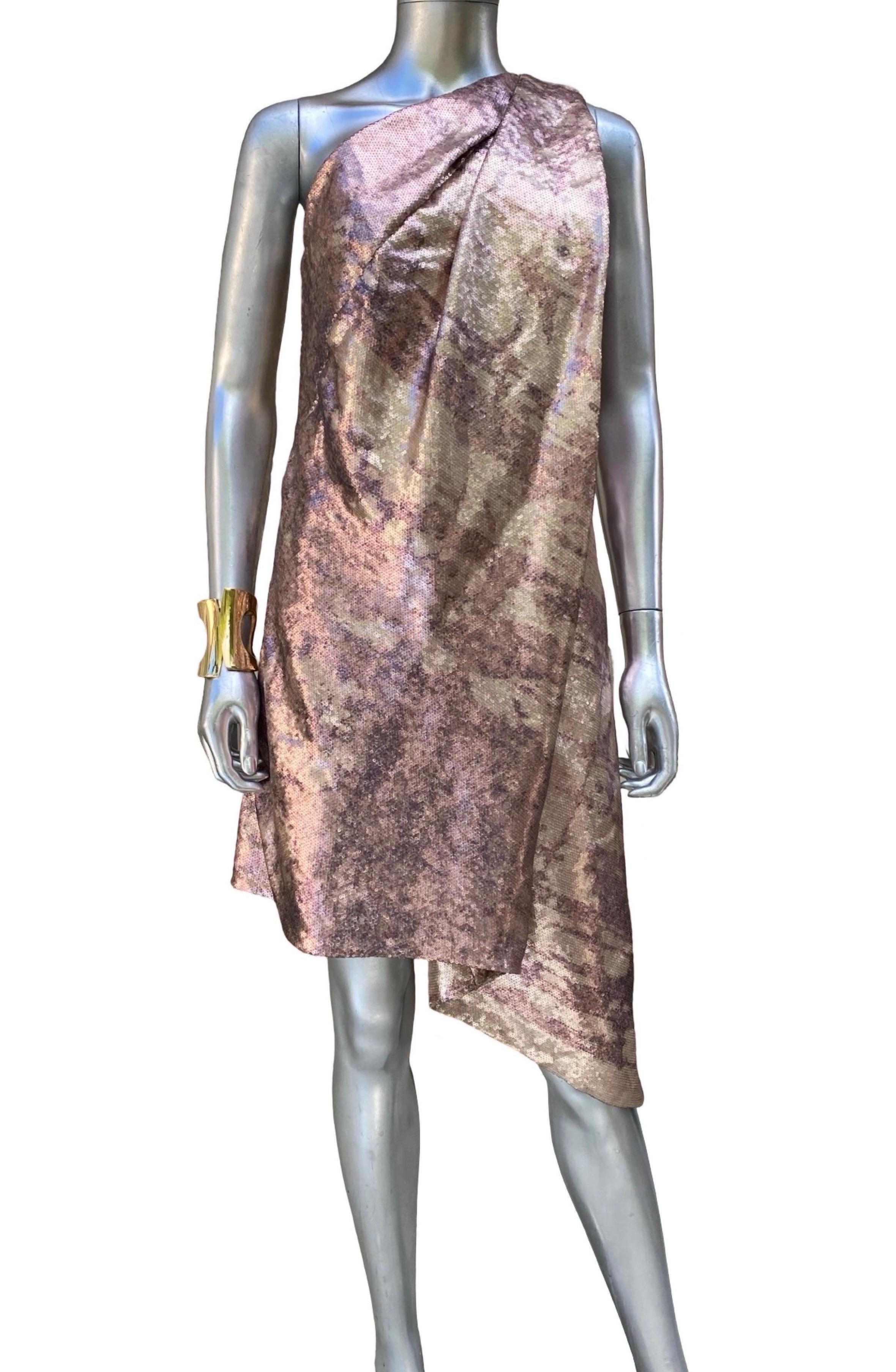 Kaufmanfranco NWT Draped Sequin Modern Art Asymmetrical 1 Shoulder Dress Sz 8 For Sale 2