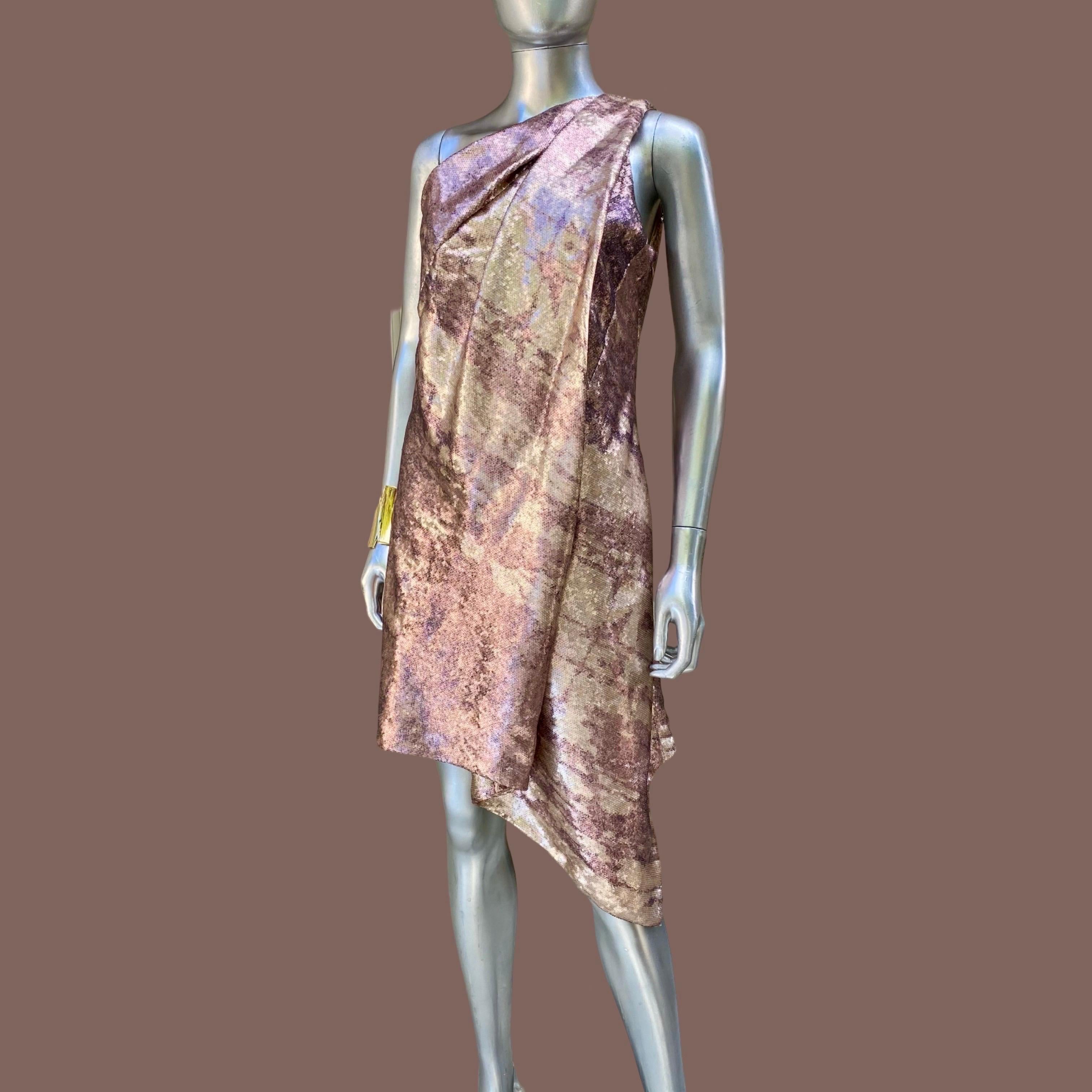 Kaufmanfranco NWT Draped Sequin Modern Art Asymmetrical 1 Shoulder Dress Sz 8 For Sale 3