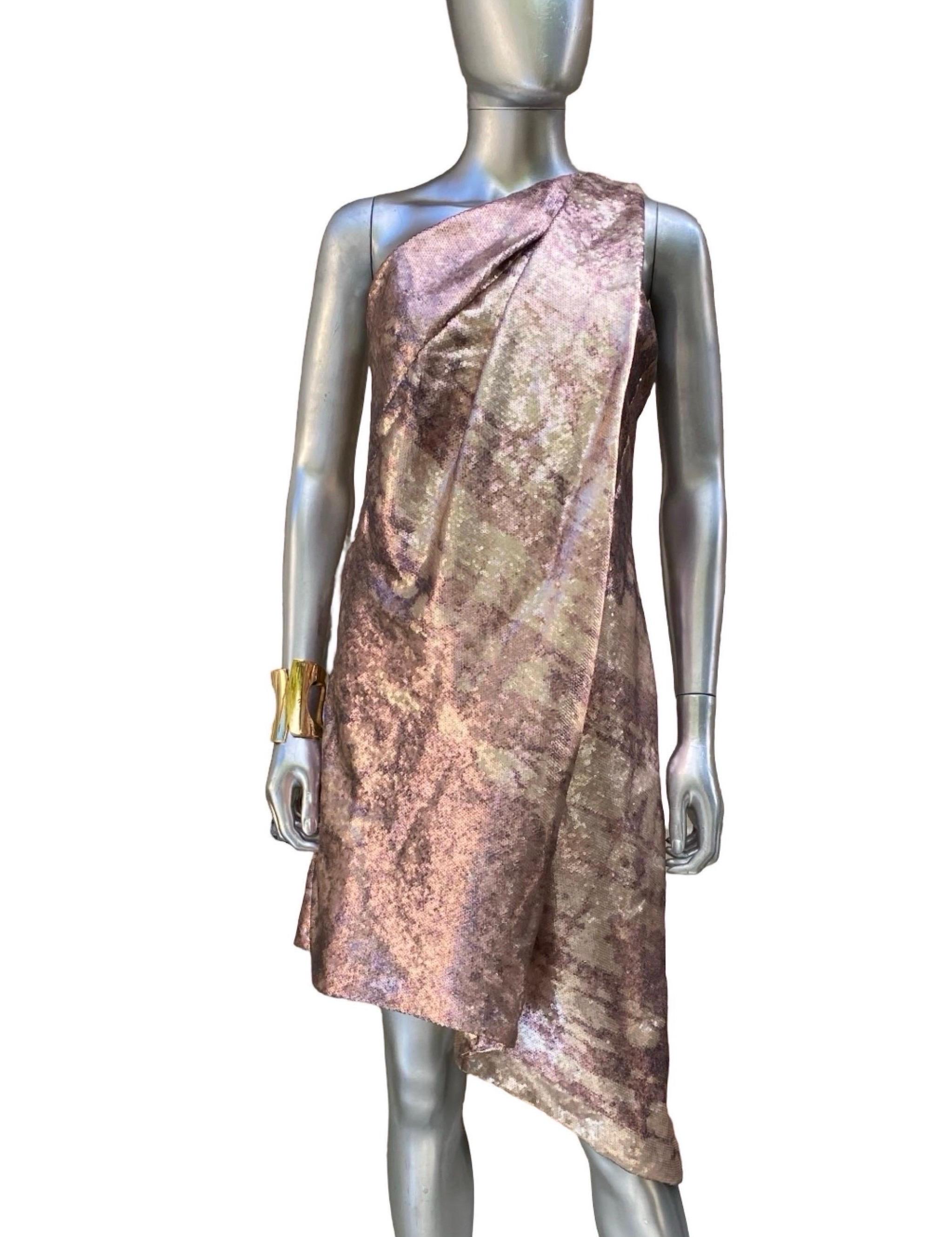 Kaufmanfranco NWT Draped Sequin Modern Art Asymmetrical 1 Shoulder Dress Sz 8 For Sale 4